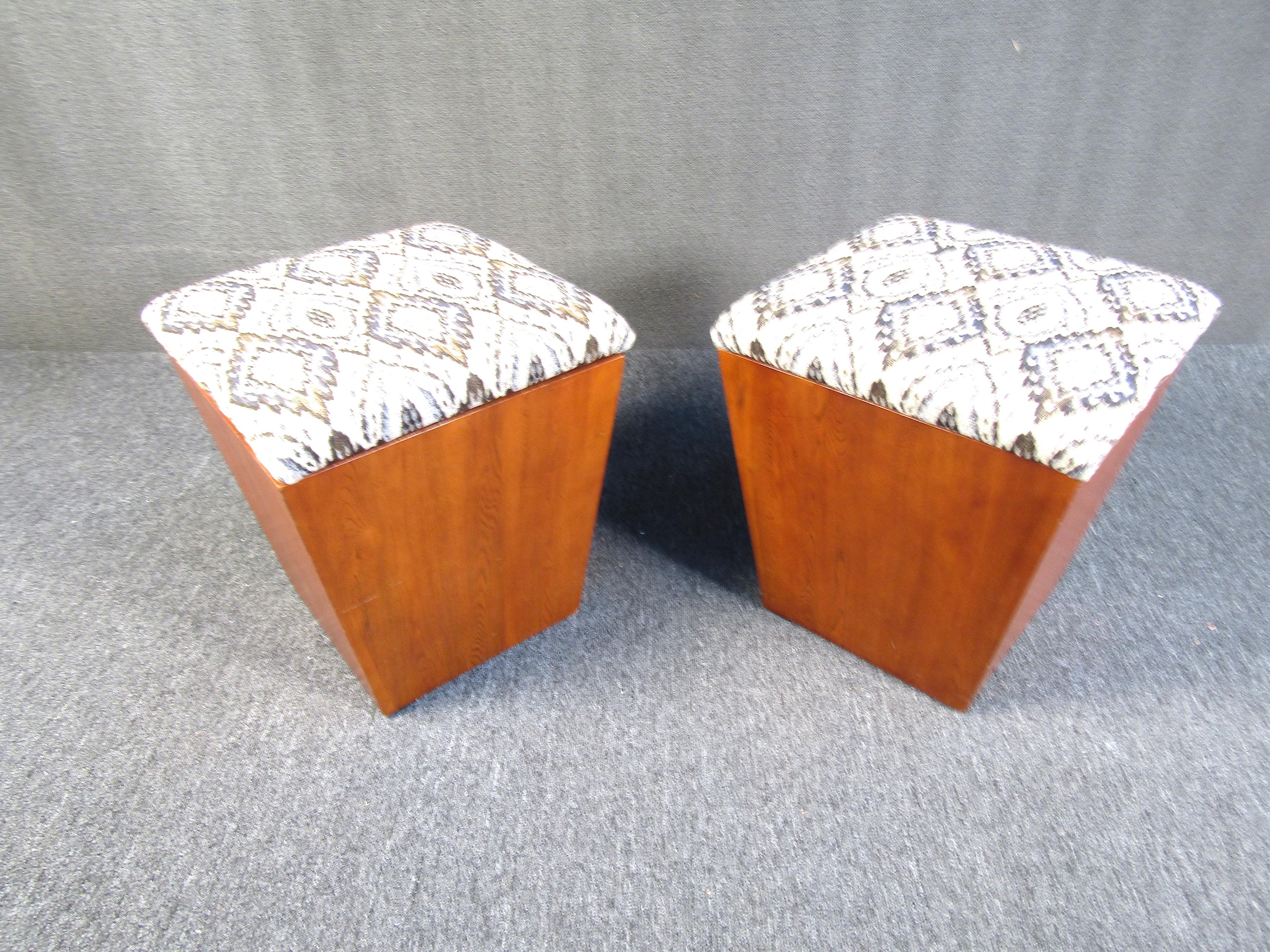 Mid-Century Modern Pair of Midcentury Walnut Storage Ottomans