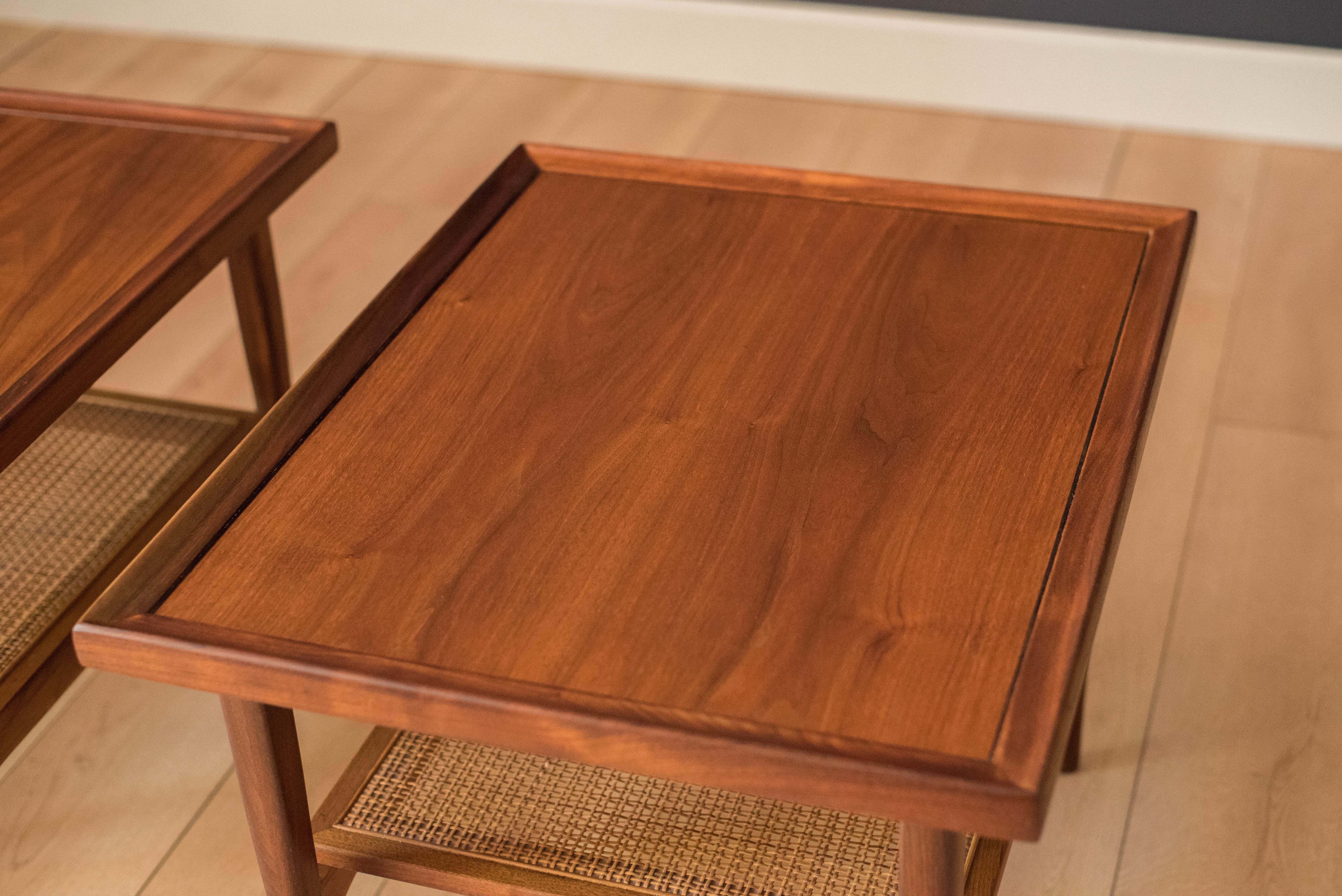 American Pair of Mid Century Walnut Two-Tier Drexel Declaration End Tables