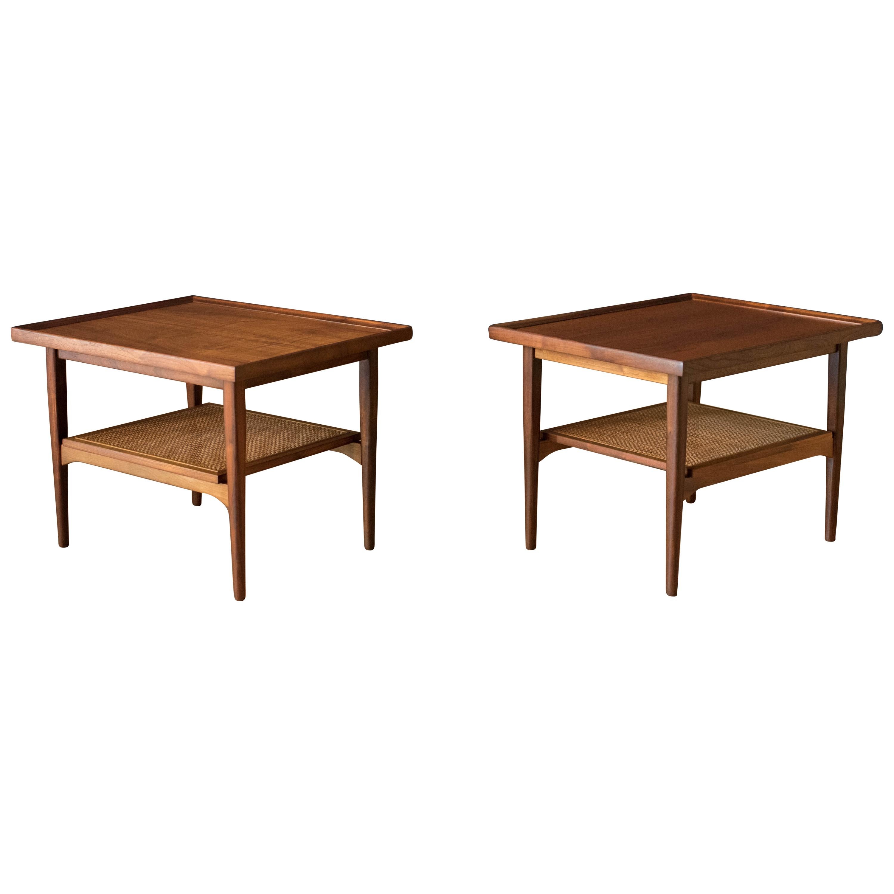 Pair of Mid Century Walnut Two-Tier Drexel Declaration End Tables