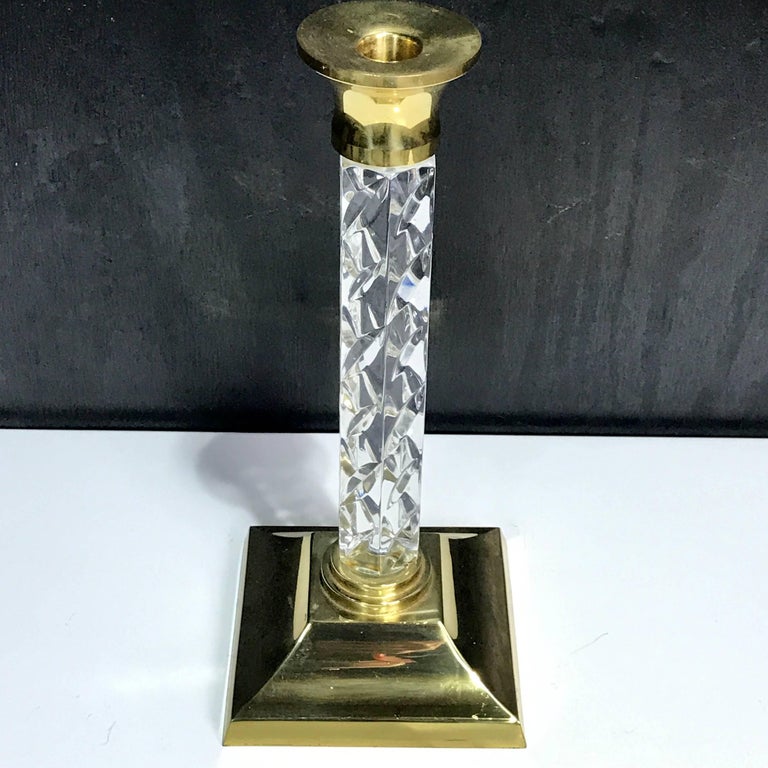 Pair of Midcentury Waterford Crystal and Brass Candlesticks For Sale at