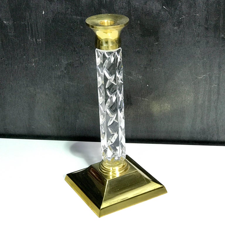 Pair of Midcentury Waterford Crystal and Brass Candlesticks For Sale at