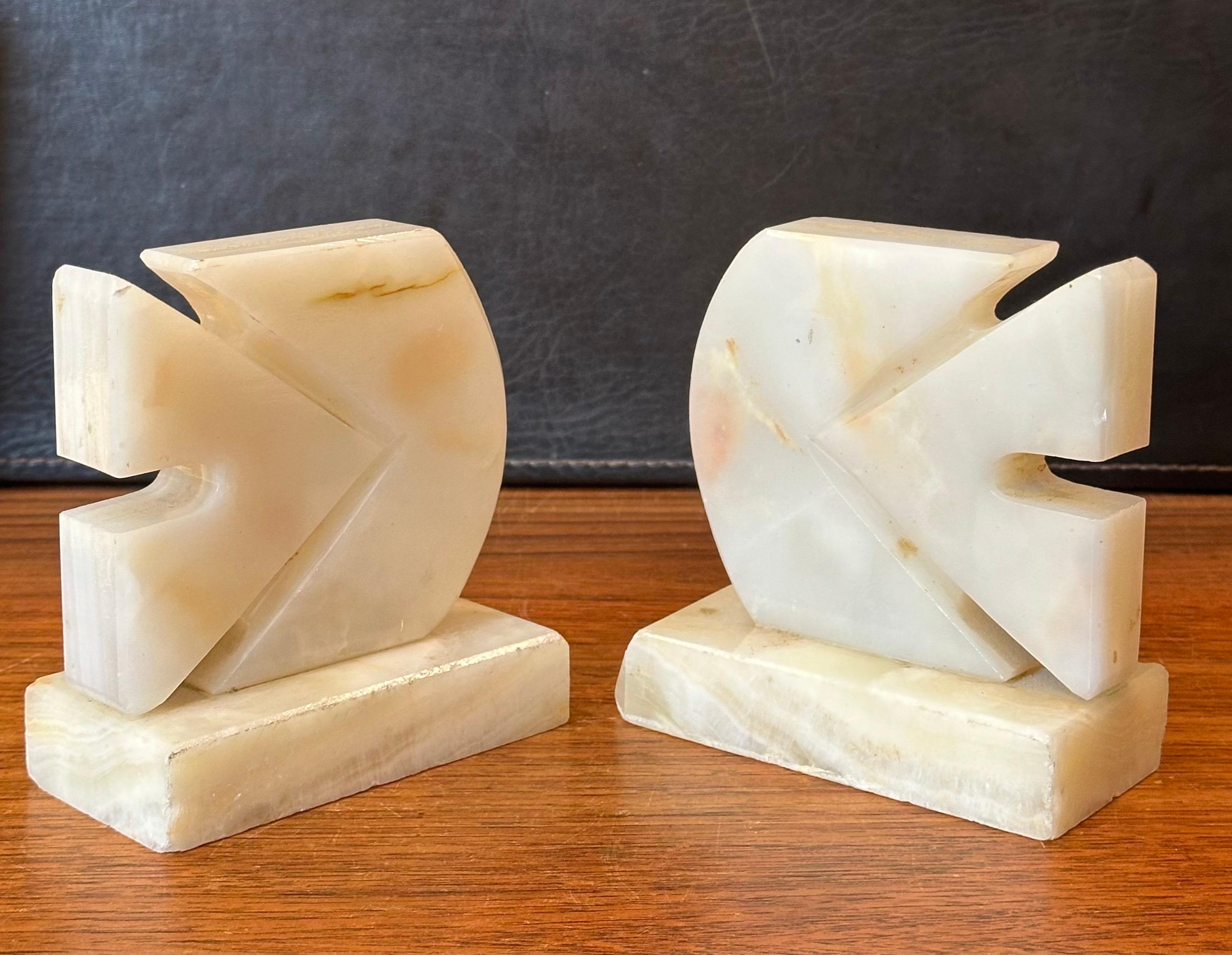 Pair of Mid-Century White Alabaster Sculptural Fish Bookends For Sale 4
