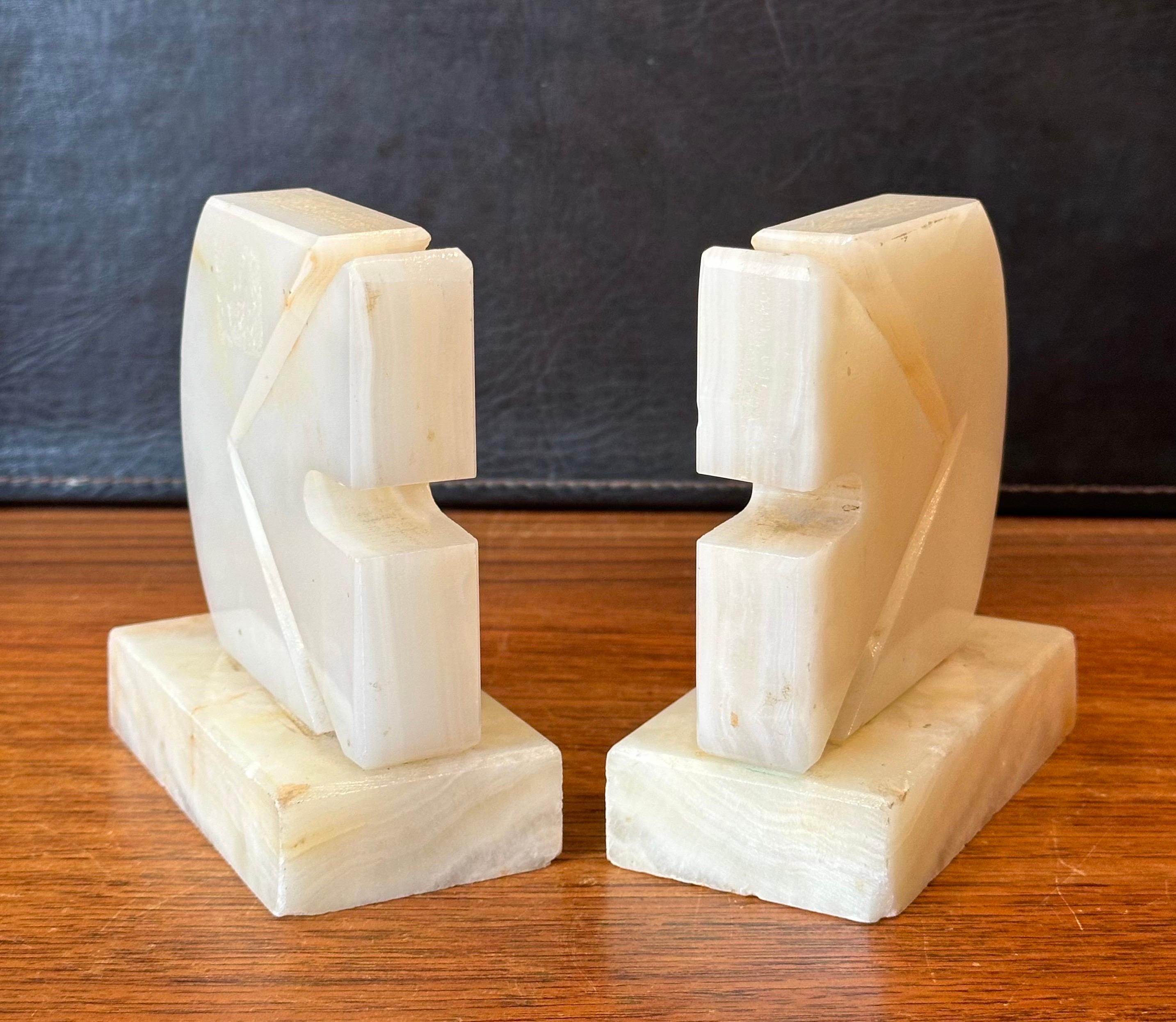 Pair of Mid-Century White Alabaster Sculptural Fish Bookends For Sale 5