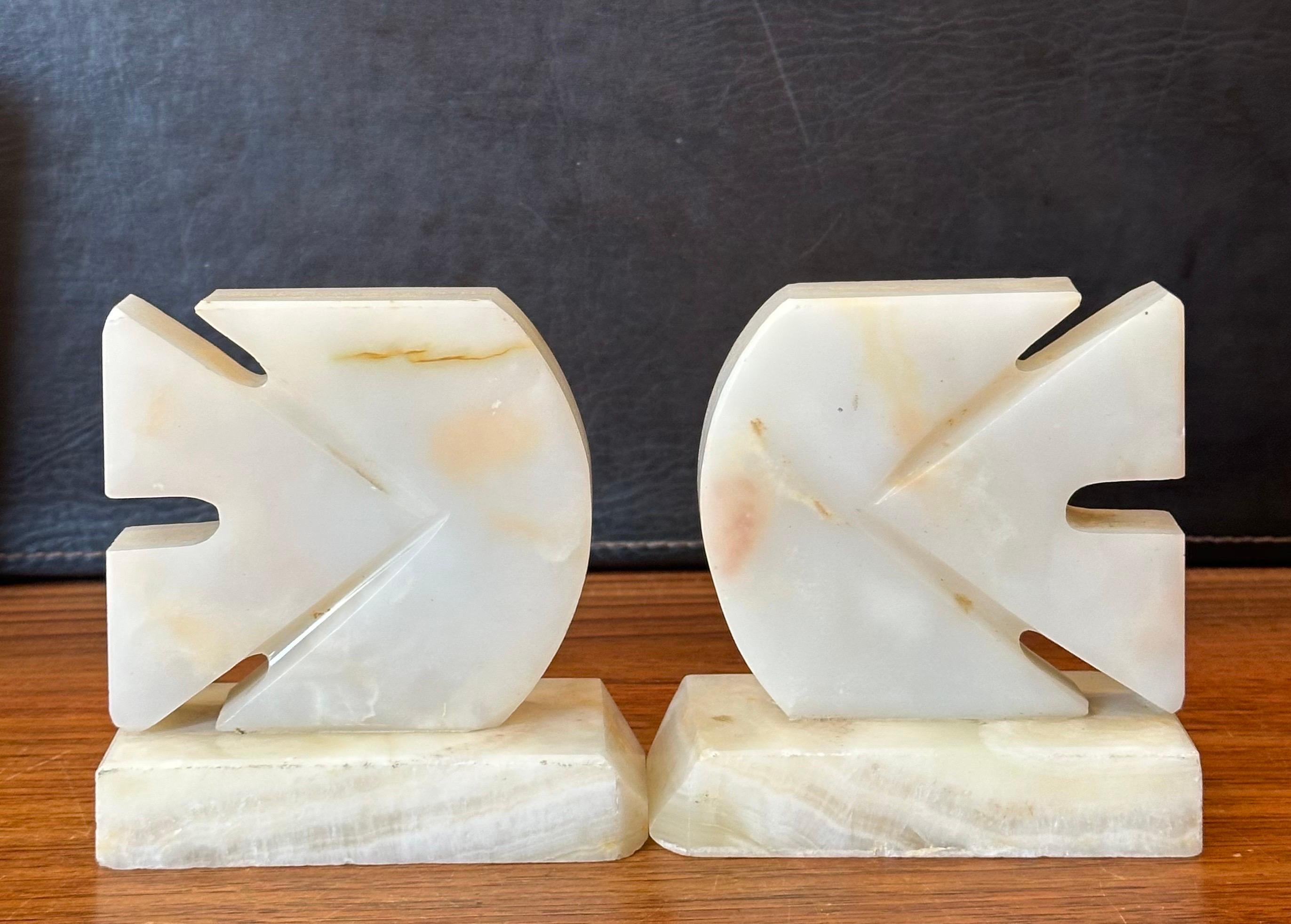 Pair of Mid-Century White Alabaster Sculptural Fish Bookends For Sale 6