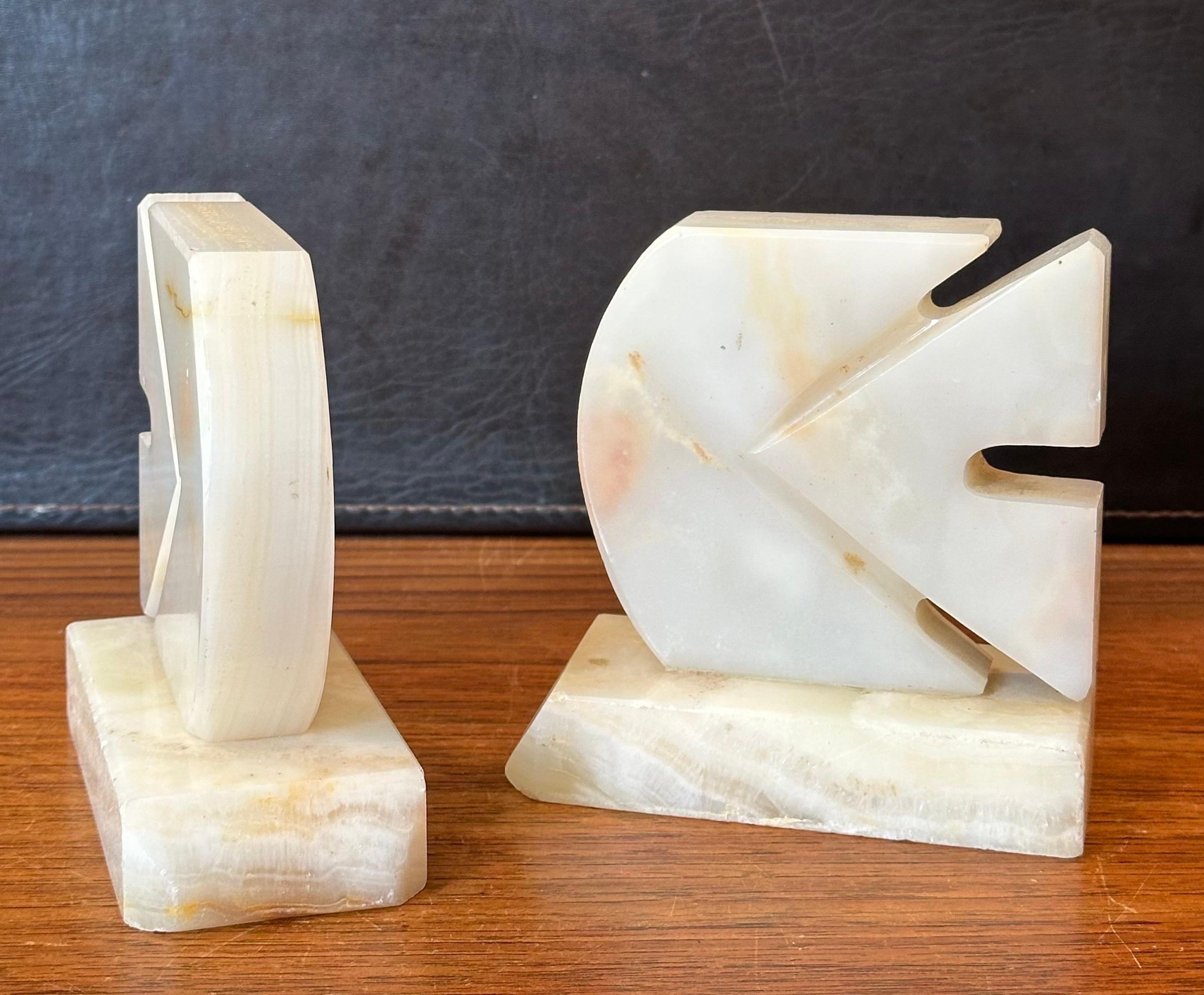 Pair of Mid-Century White Alabaster Sculptural Fish Bookends For Sale 7