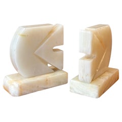 Pair of Mid-Century White Alabaster Sculptural Fish Bookends