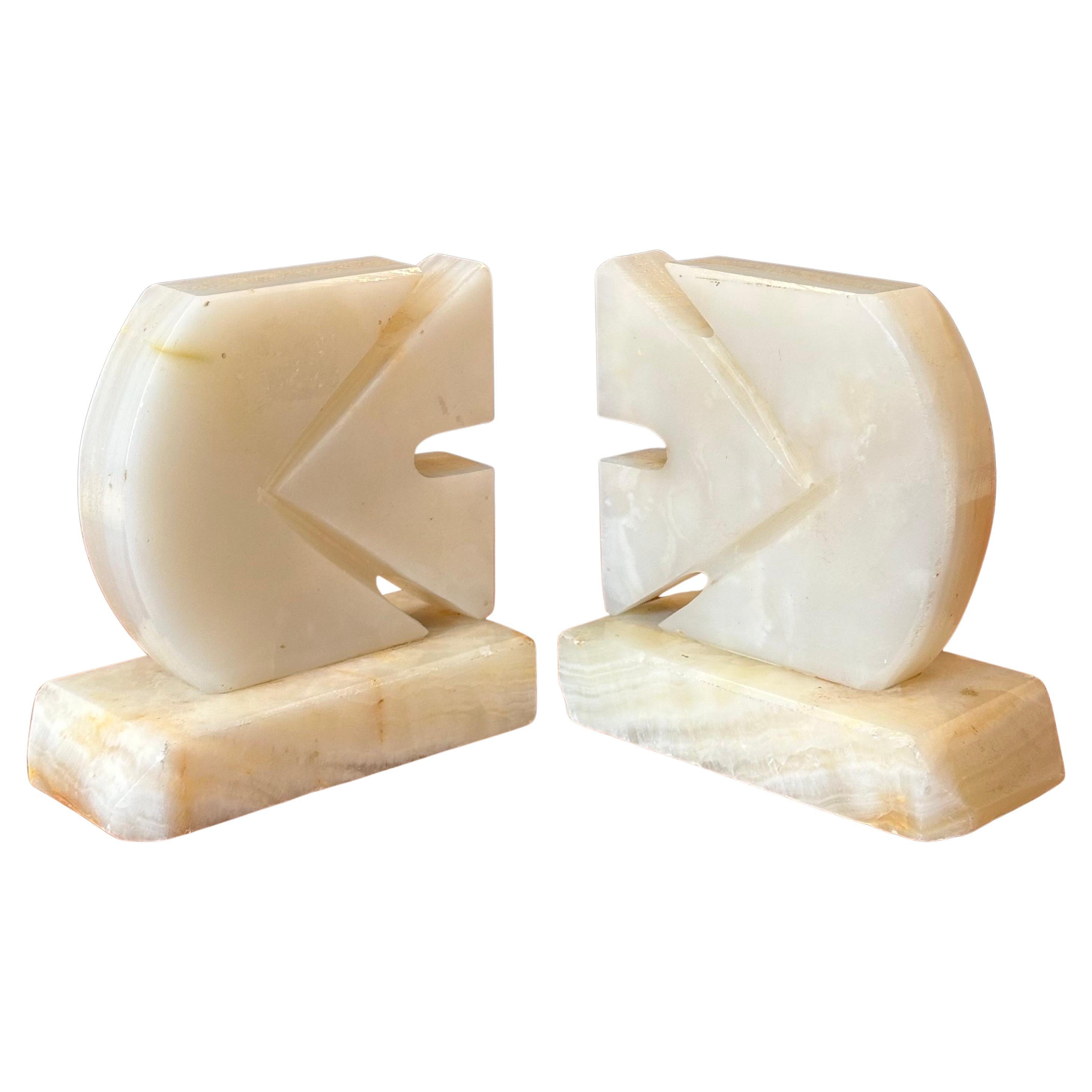 Mid-Century Modern Pair of Mid-Century White Alabaster Sculptural Fish Bookends For Sale