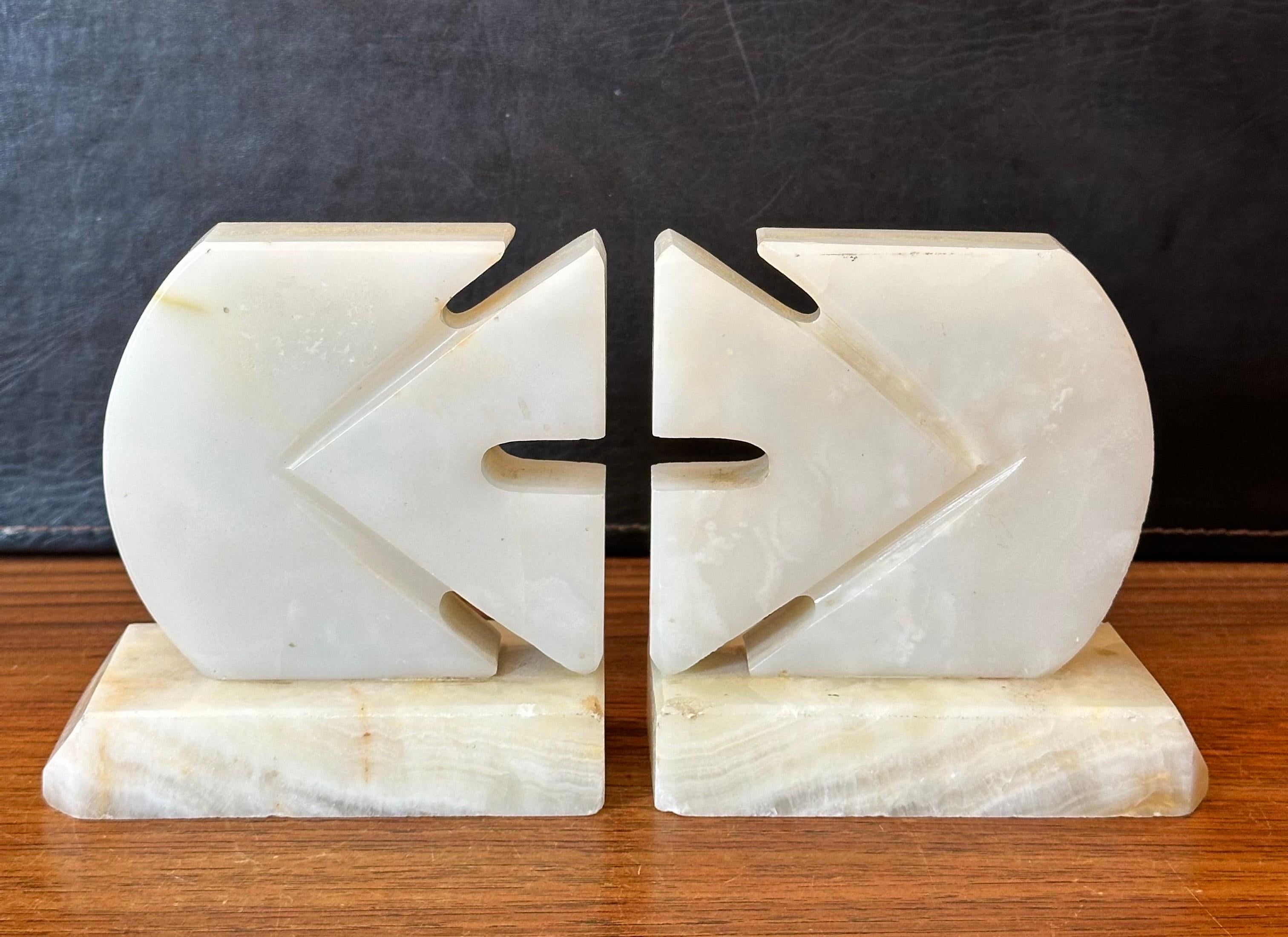 Pair of Mid-Century White Alabaster Sculptural Fish Bookends For Sale 2