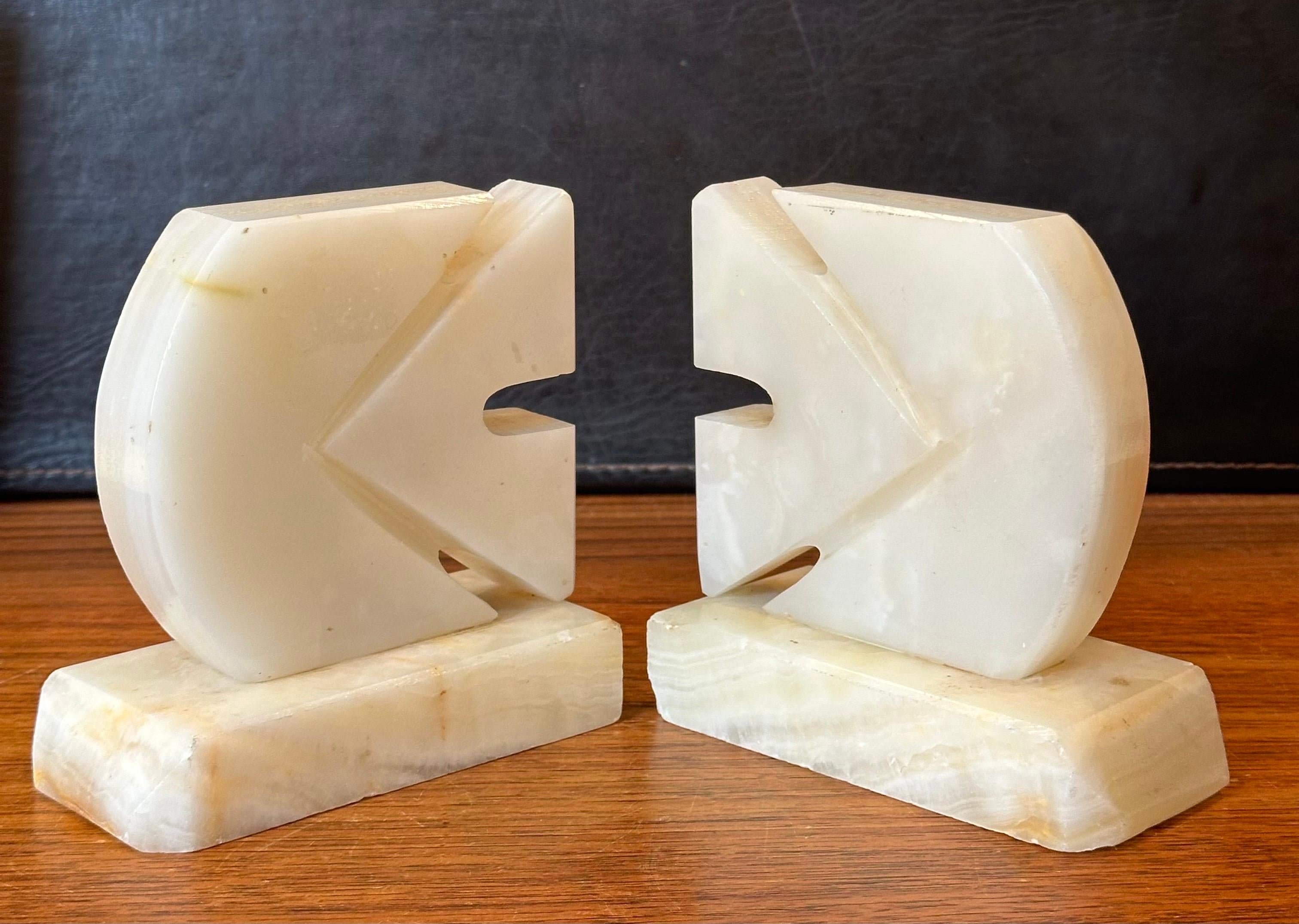 Pair of Mid-Century White Alabaster Sculptural Fish Bookends For Sale 3