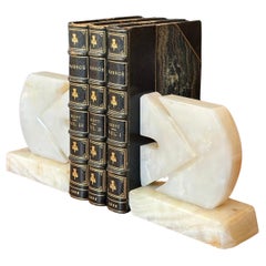 Pair of Mid-Century White Alabaster Sculptural Fish Bookends