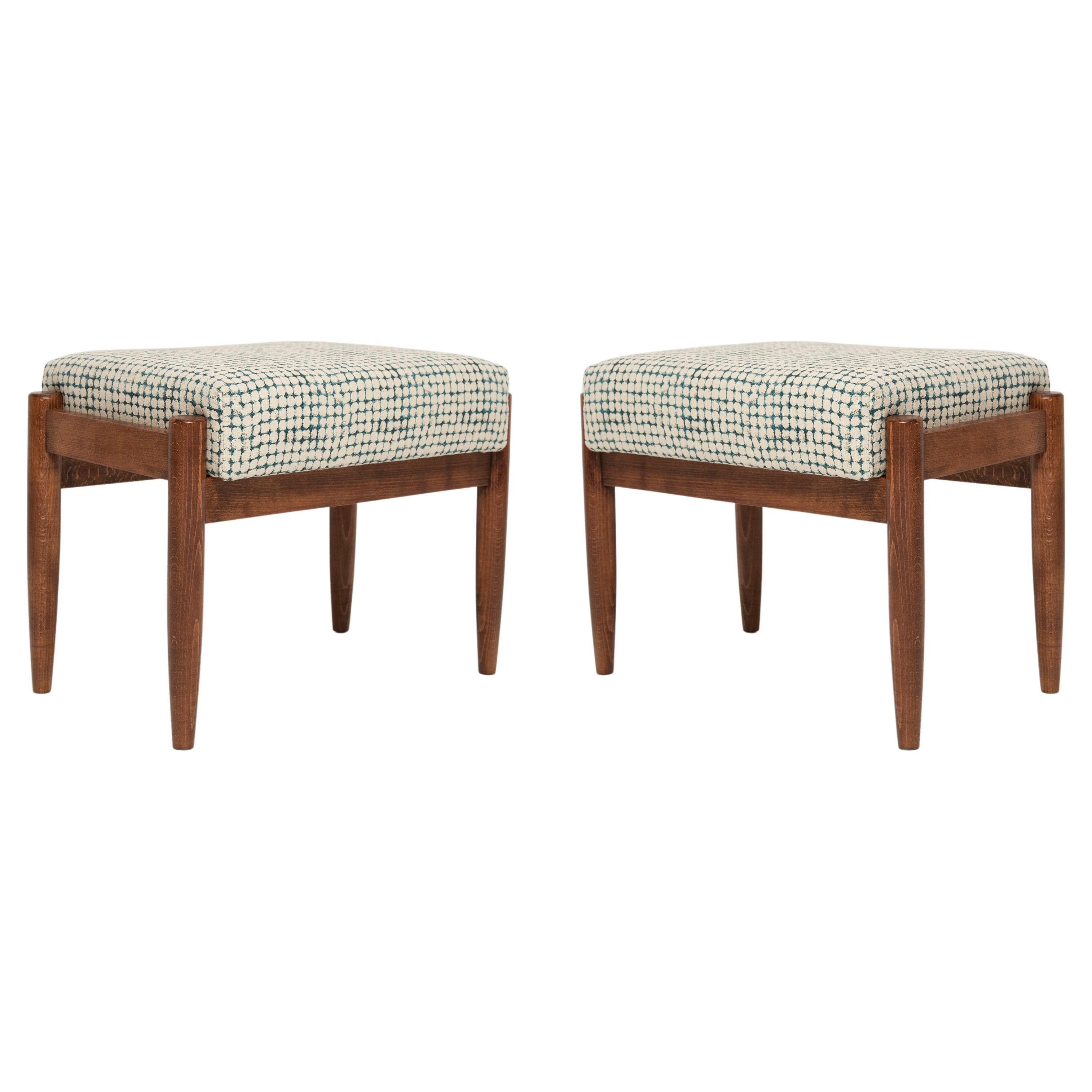 Pair of Mid Century White and Aqua Vintage Stools, Edmund Homa, 1960s