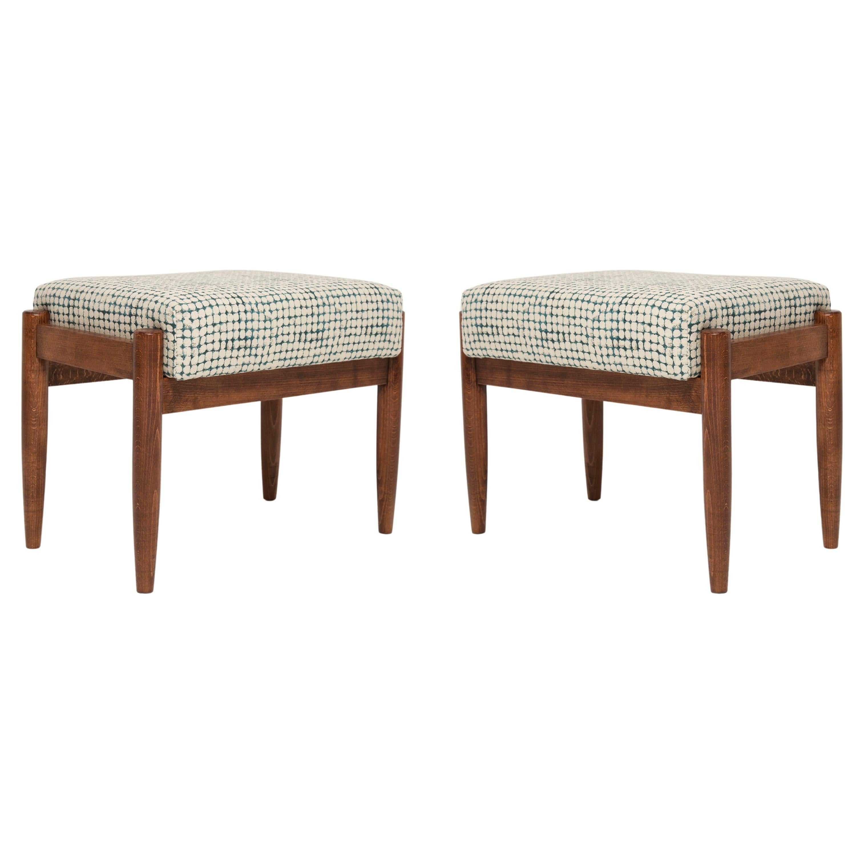 Pair of Mid Century White and Aqua Vintage Stools, Edmund Homa, 1960s