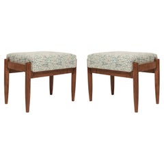 Pair of Mid Century White and Aqua Vintage Stools, Edmund Homa, 1960s