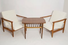 Pair of Mid Century White Boucle Armchairs and Table, Edmund Homa, Europe, 1960s