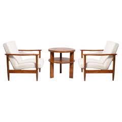 Pair of Mid Century White Boucle Armchairs and Table, Edmund Homa, Europe, 1960s