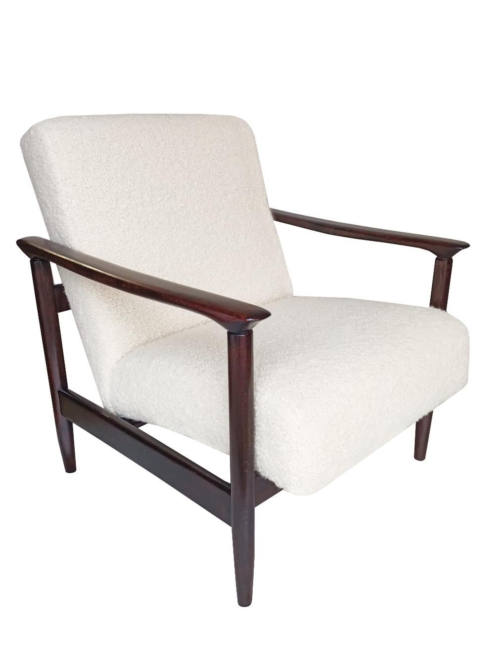 Pareja de sillones de boucle blanco de mediados de siglo, GFM 142, Edmund Homa, Europa, años 60 Polaco en venta