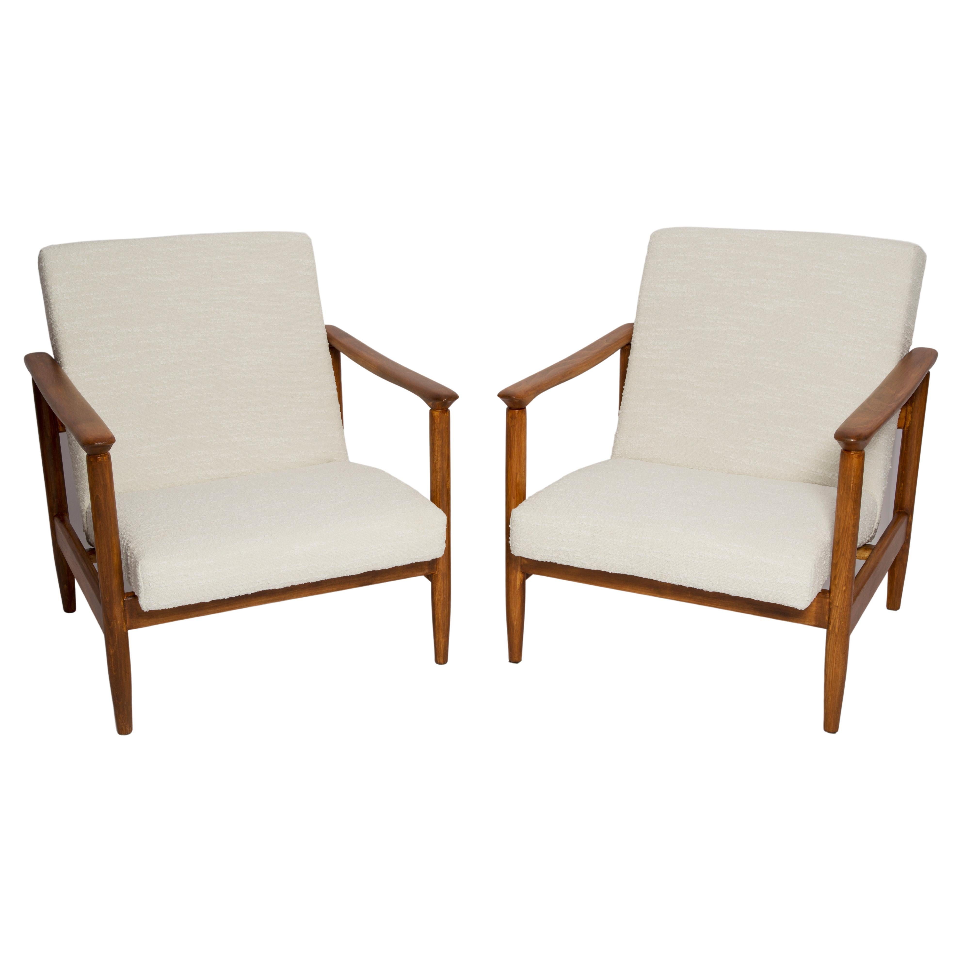 Pair of Mid Century White Boucle Armchairs, GFM 142, Edmund Homa, Europe, 1960s For Sale
