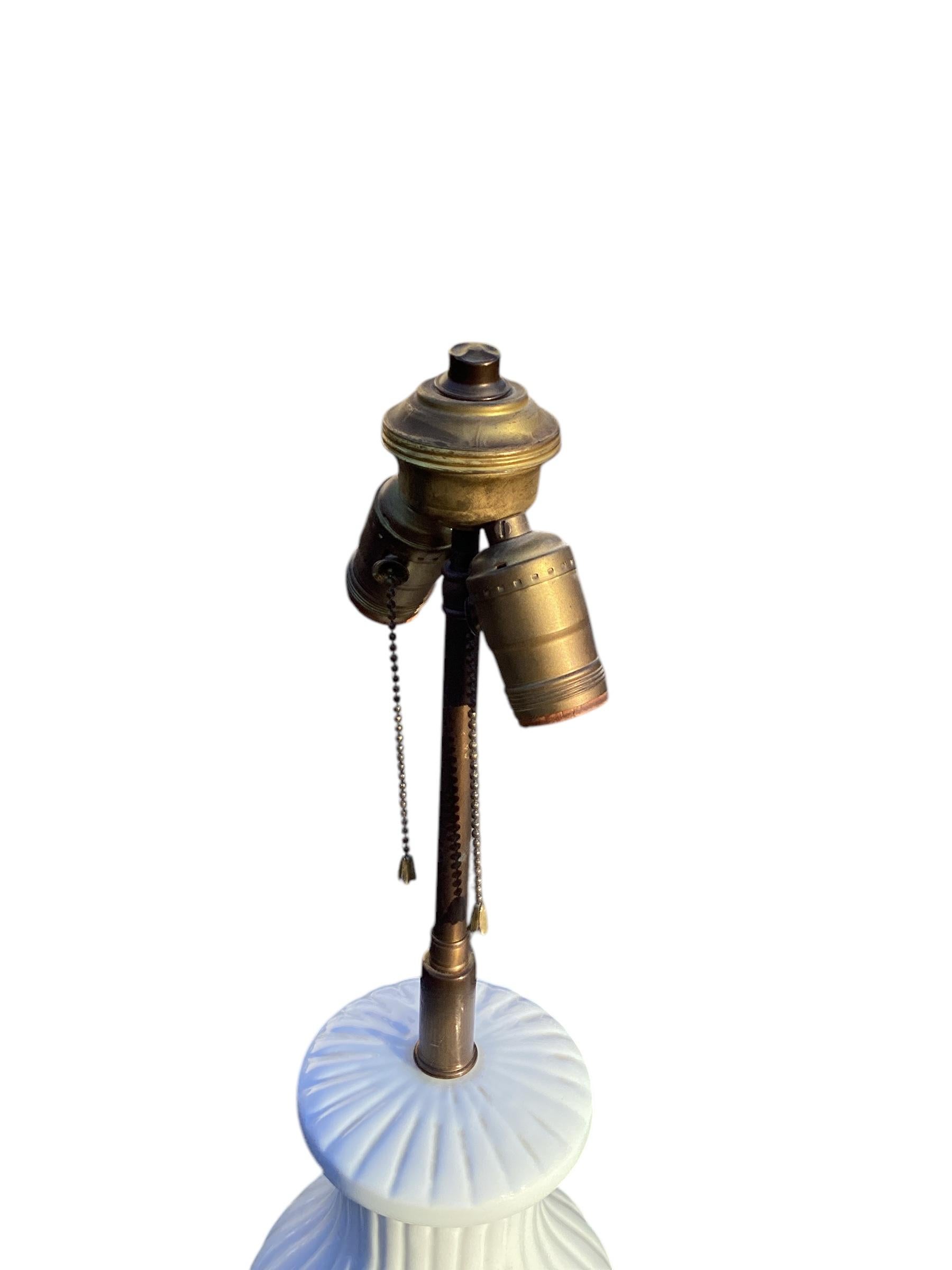 Milieu du XXe siècle Paire de lampes de bureau mi-siècle en céramique blanche en forme de melon en vente