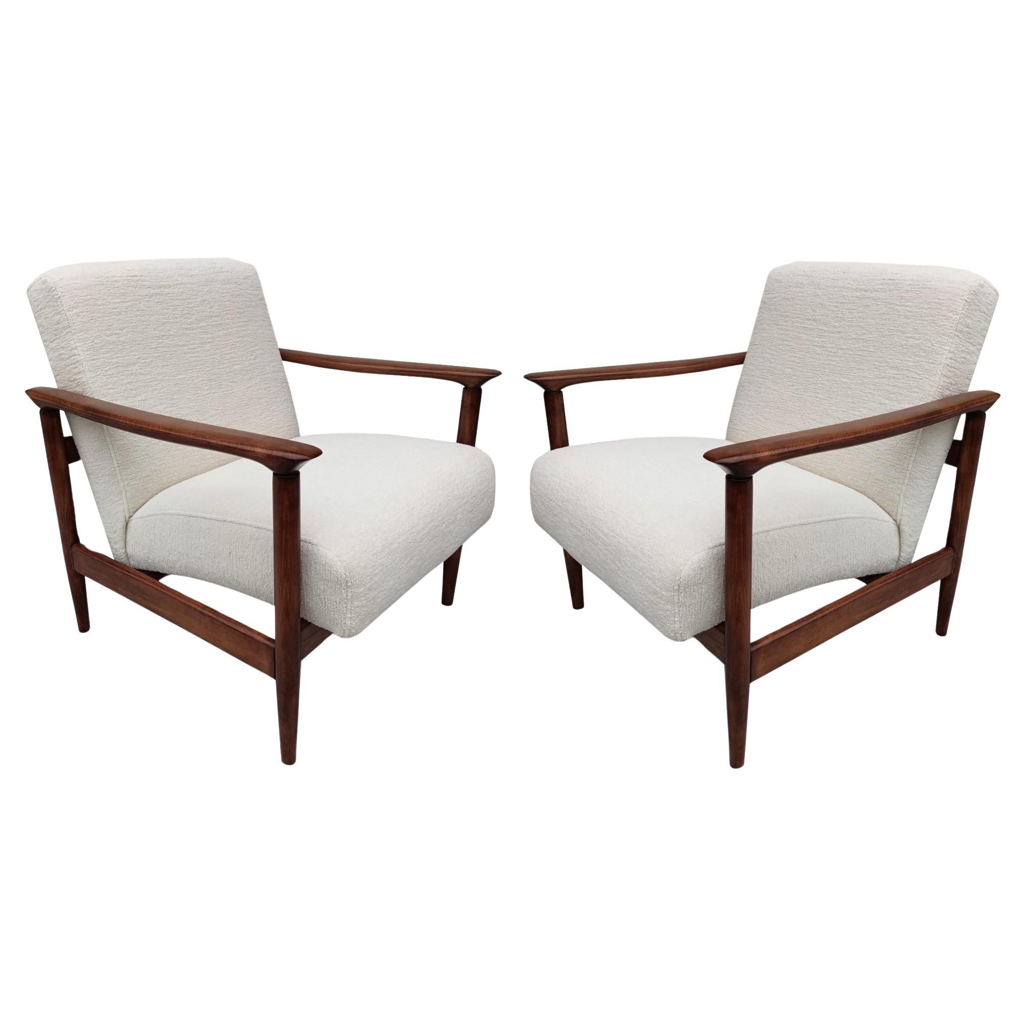 Pair of Mid-Century White Chenille Armchairs, GFM 142 Edmund Homa, Europe, 1960s