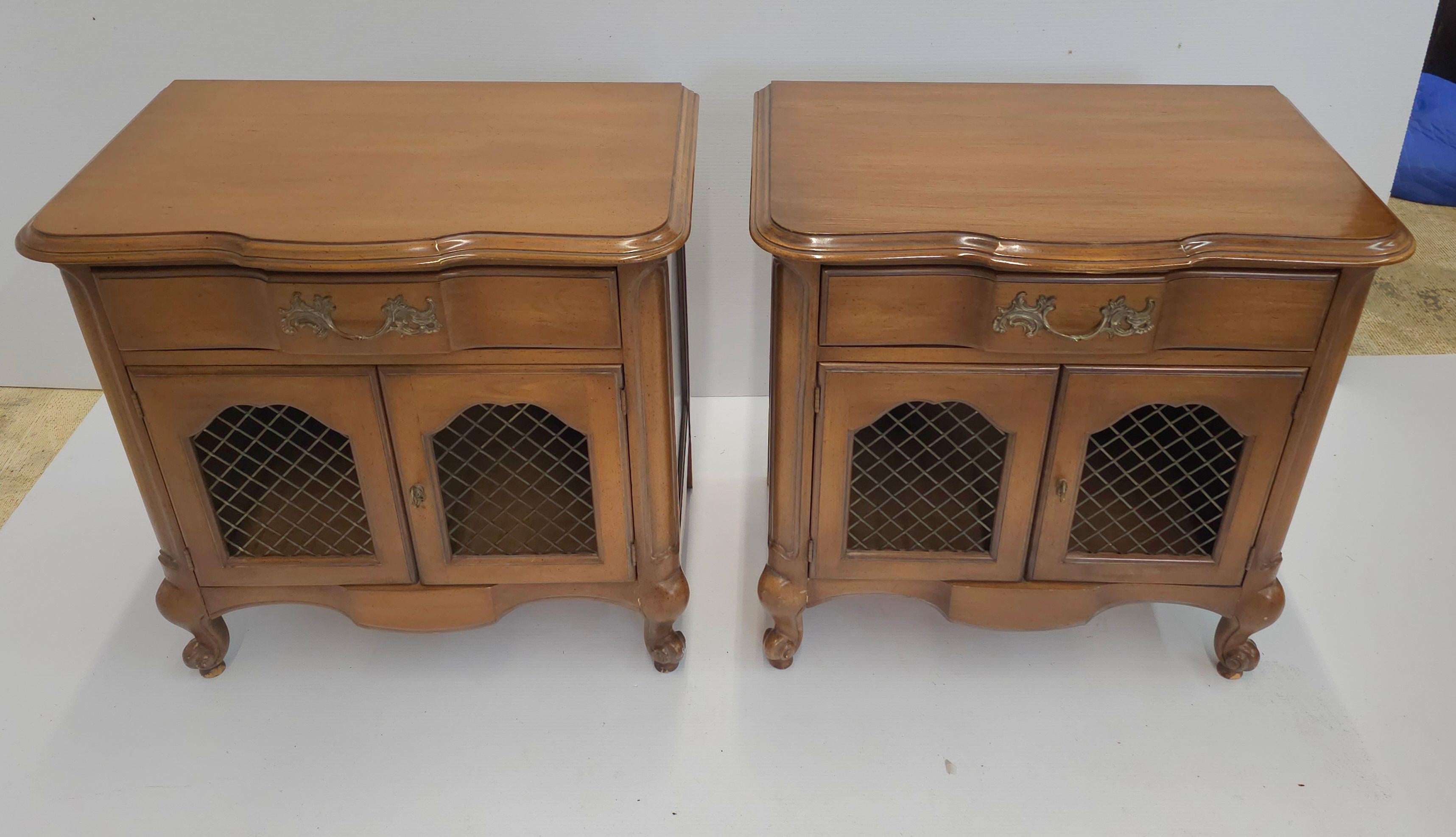Pair of Mid-Century White Furniture Co. Provincial Walnut  Bedside Tables For Sale 1