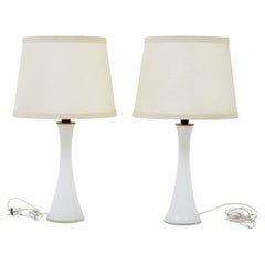 Pair of mid Century white glass table lamps by Bergboms
