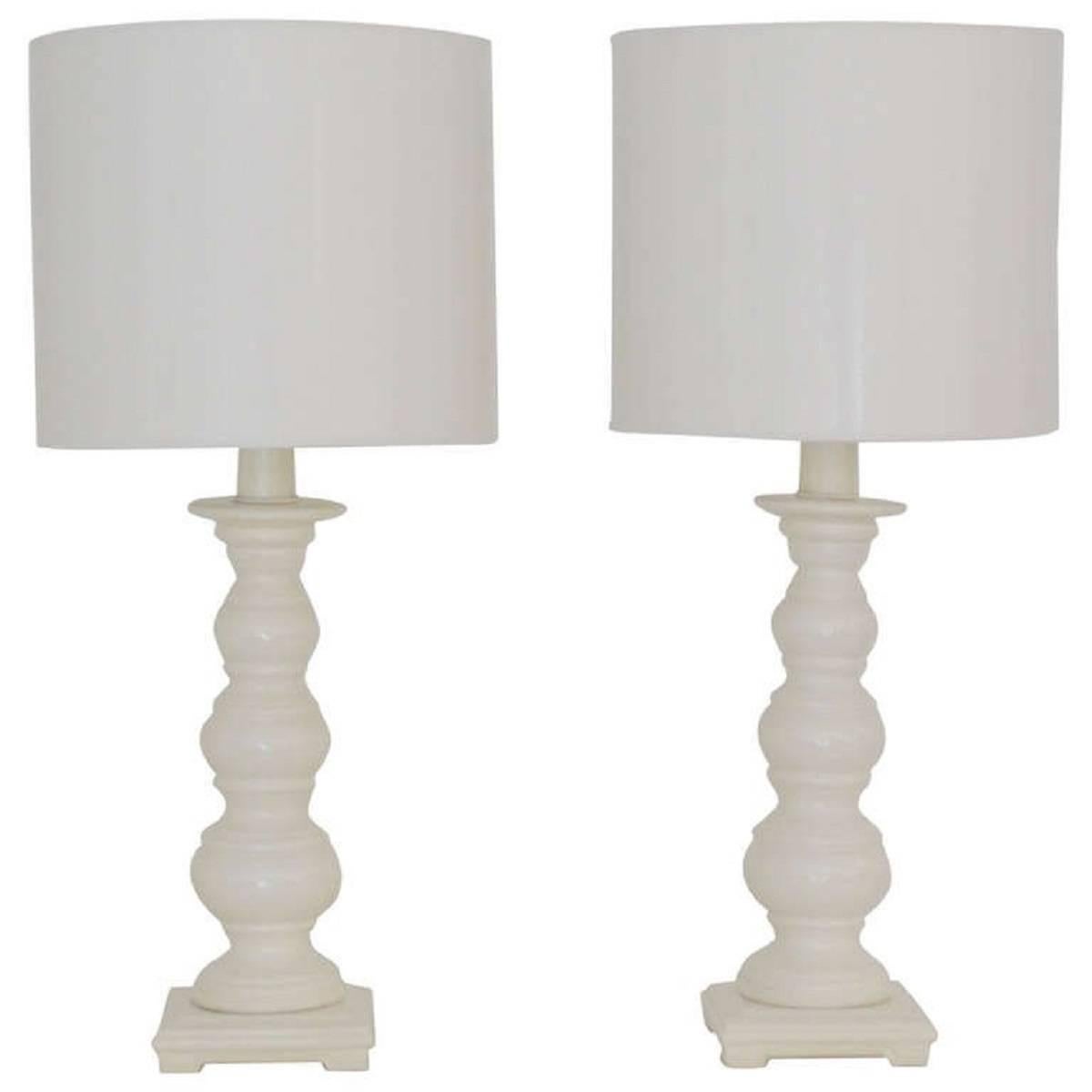Pair of Midcentury White Glazed Ceramic Table Lamps For Sale
