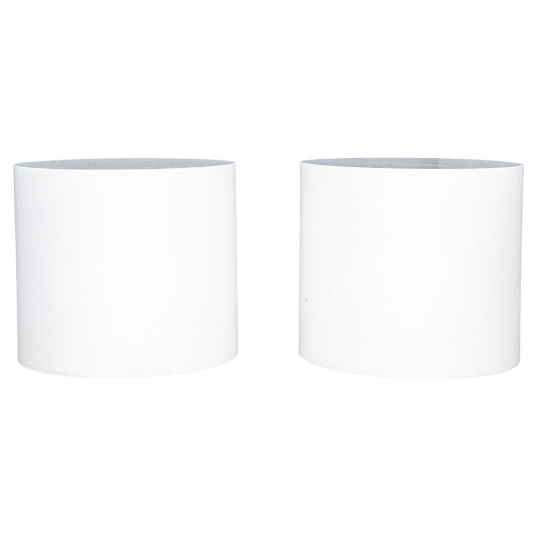 Pair of Mid-Century White Lacquered Drum End or Side Tables For Sale
