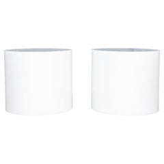 Retro Pair of Mid-Century White Lacquered Drum End or Side Tables