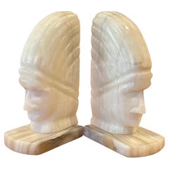 Pair of Mid-Century White Marble "Chief" Bookends