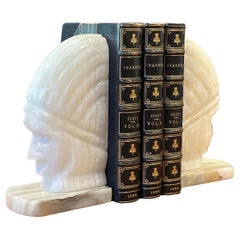 Pair of Mid-Century White Marble "Chief" Bookends