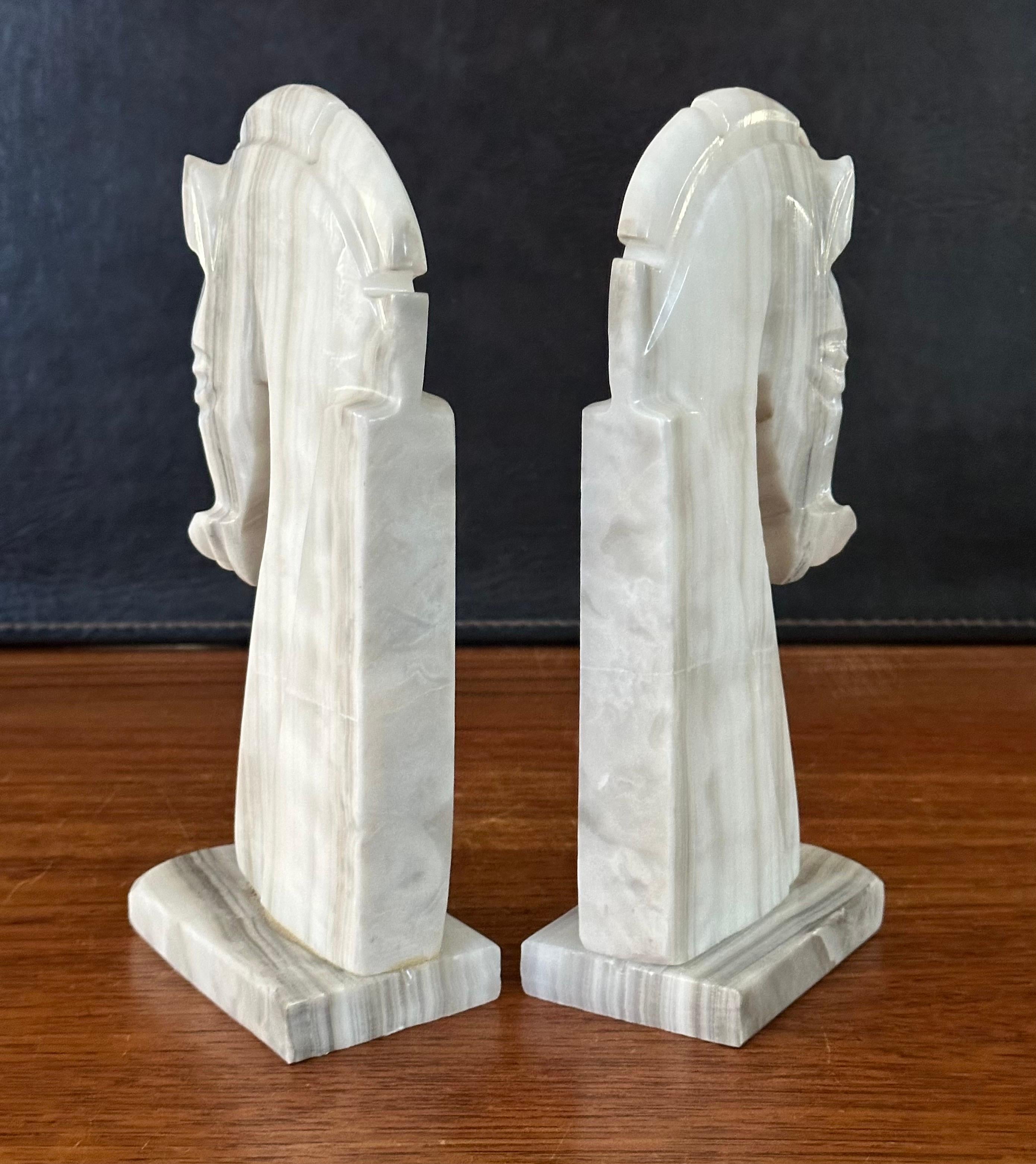 20th Century Pair of Mid-Century White Marble Horse Head Bookends For Sale