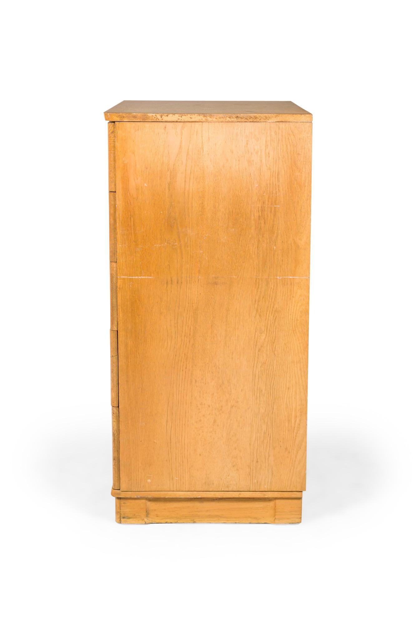 20th Century Pair of Mid-Century White Oak Morgan Style Five Drawer Tall Chests For Sale
