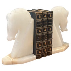 Pair of Mid-Century White Onyx Horse Head Bookends