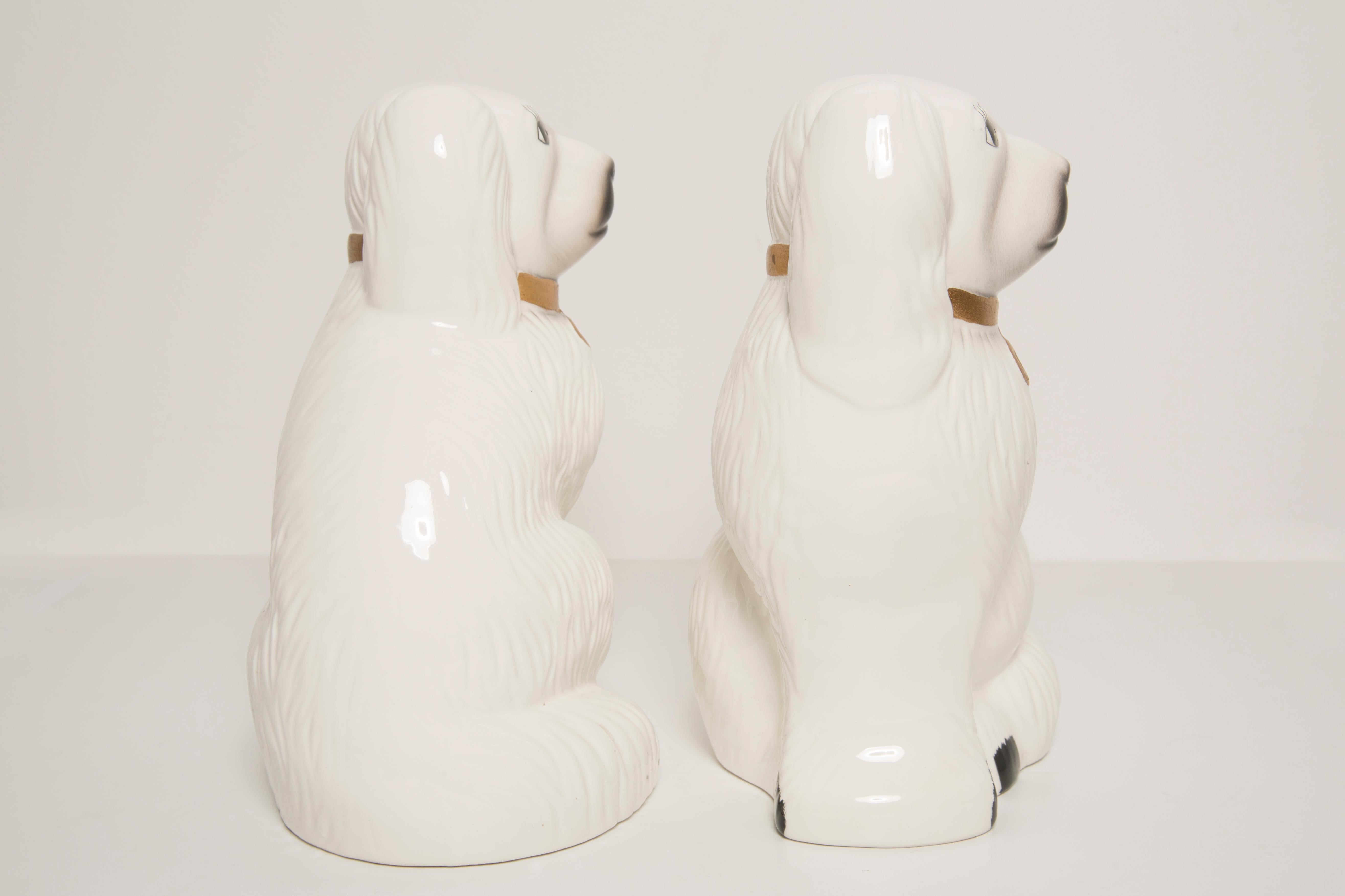 Pair of Mid Century White Spaniel Dogs Sculpture Staffordshire England, 1960s In Good Condition For Sale In 05-080 Hornowek, PL