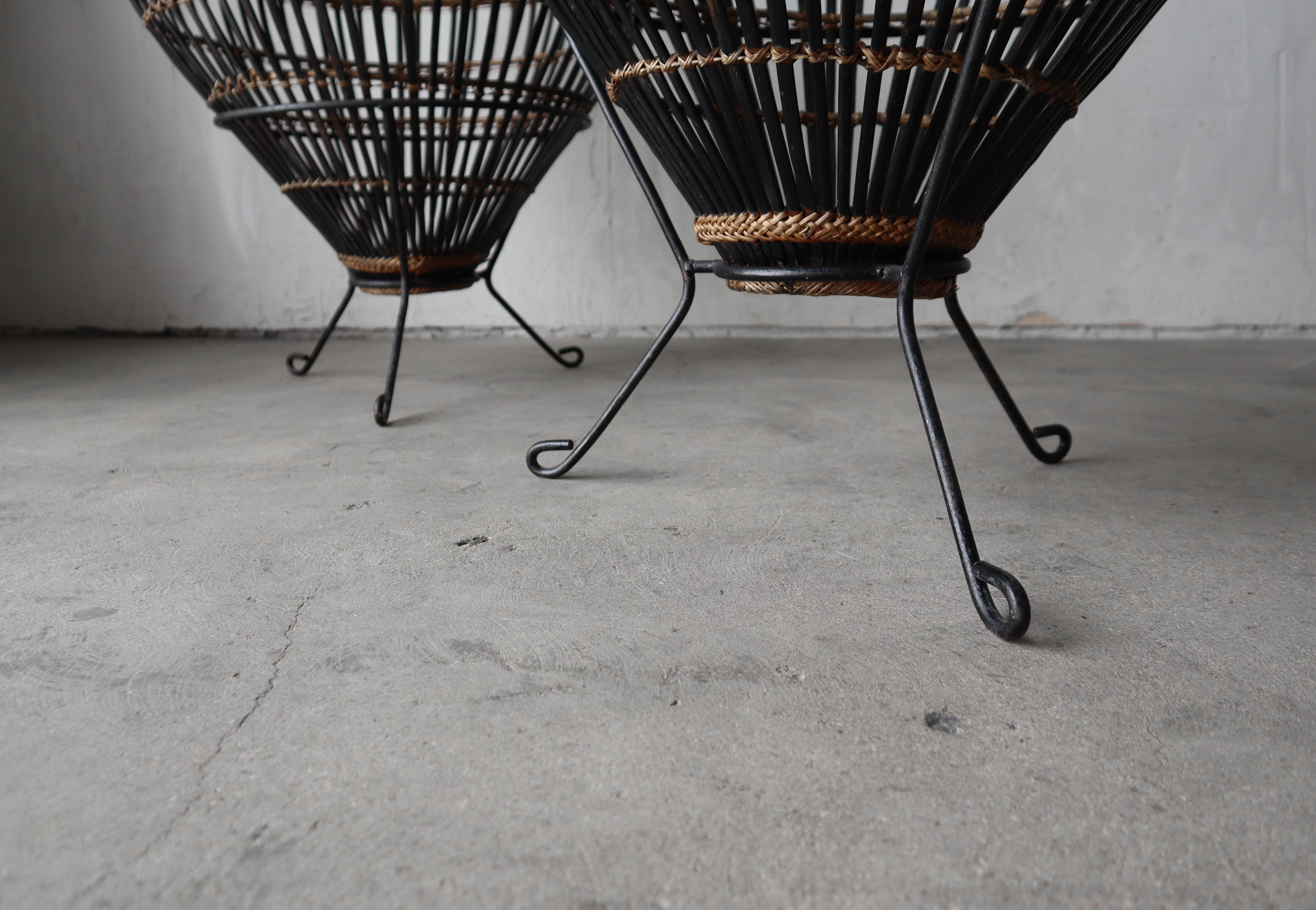 Pair of Mid Century Wicker and Iron Tables by Franco Albini 1