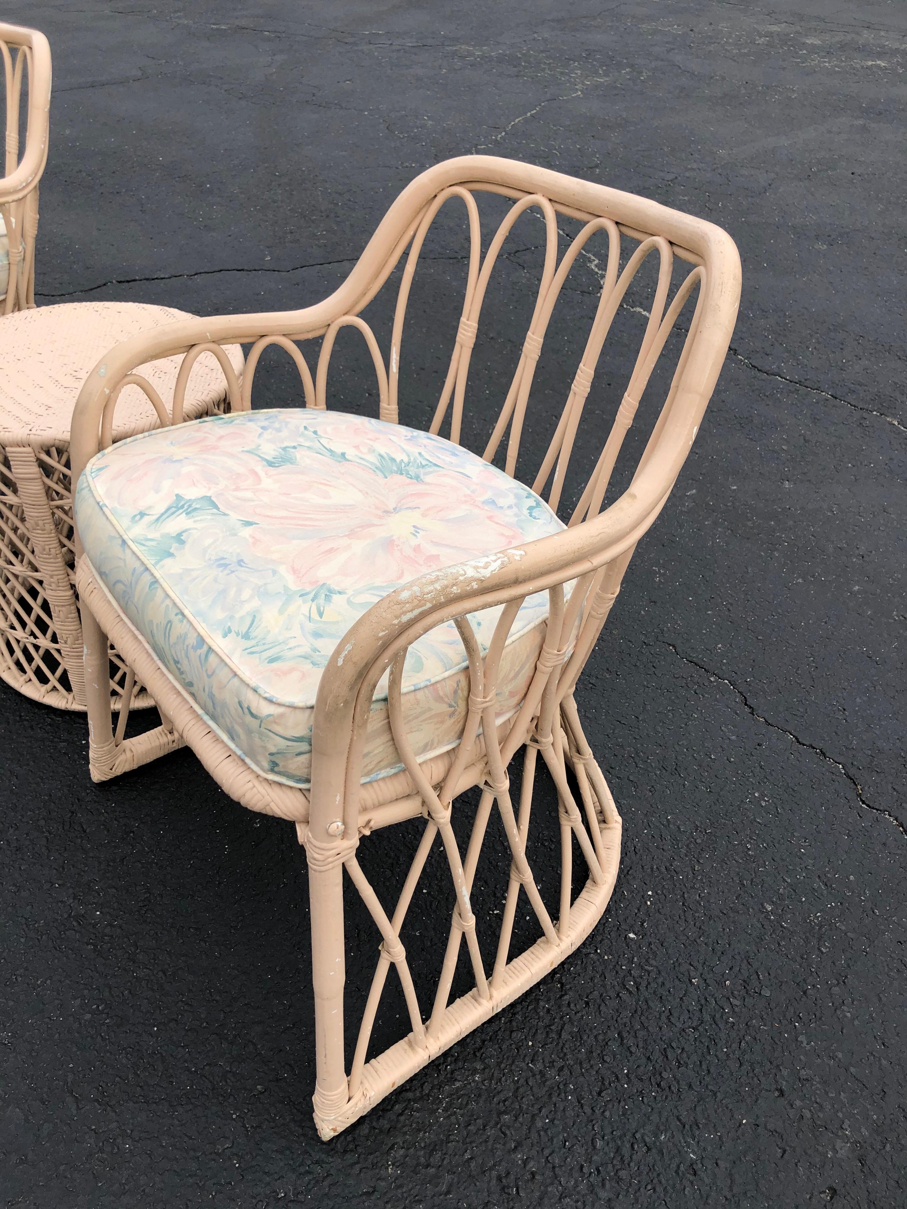 Pair of Mid Century Wicker Chairs with Matching Table 4