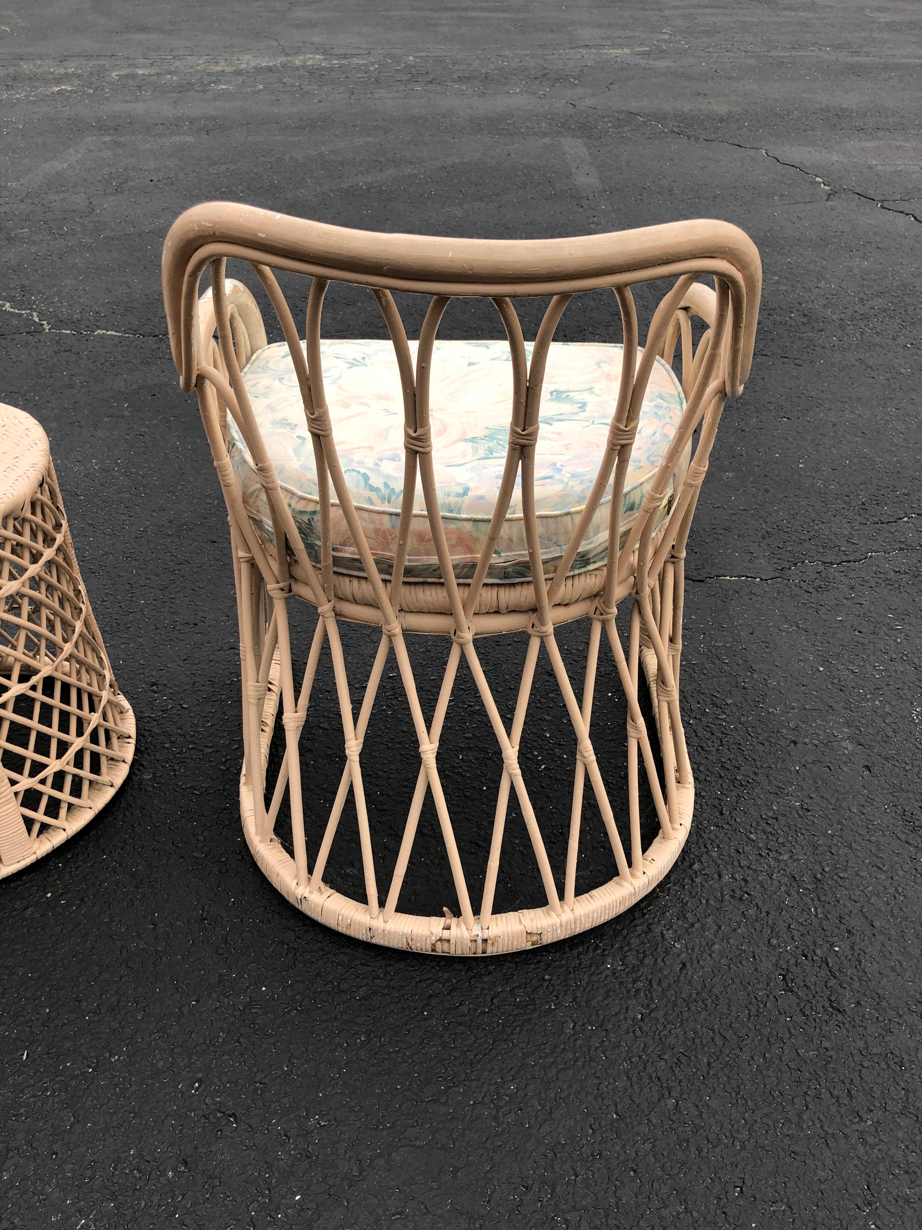 Pair of Mid Century Wicker Chairs with Matching Table 9