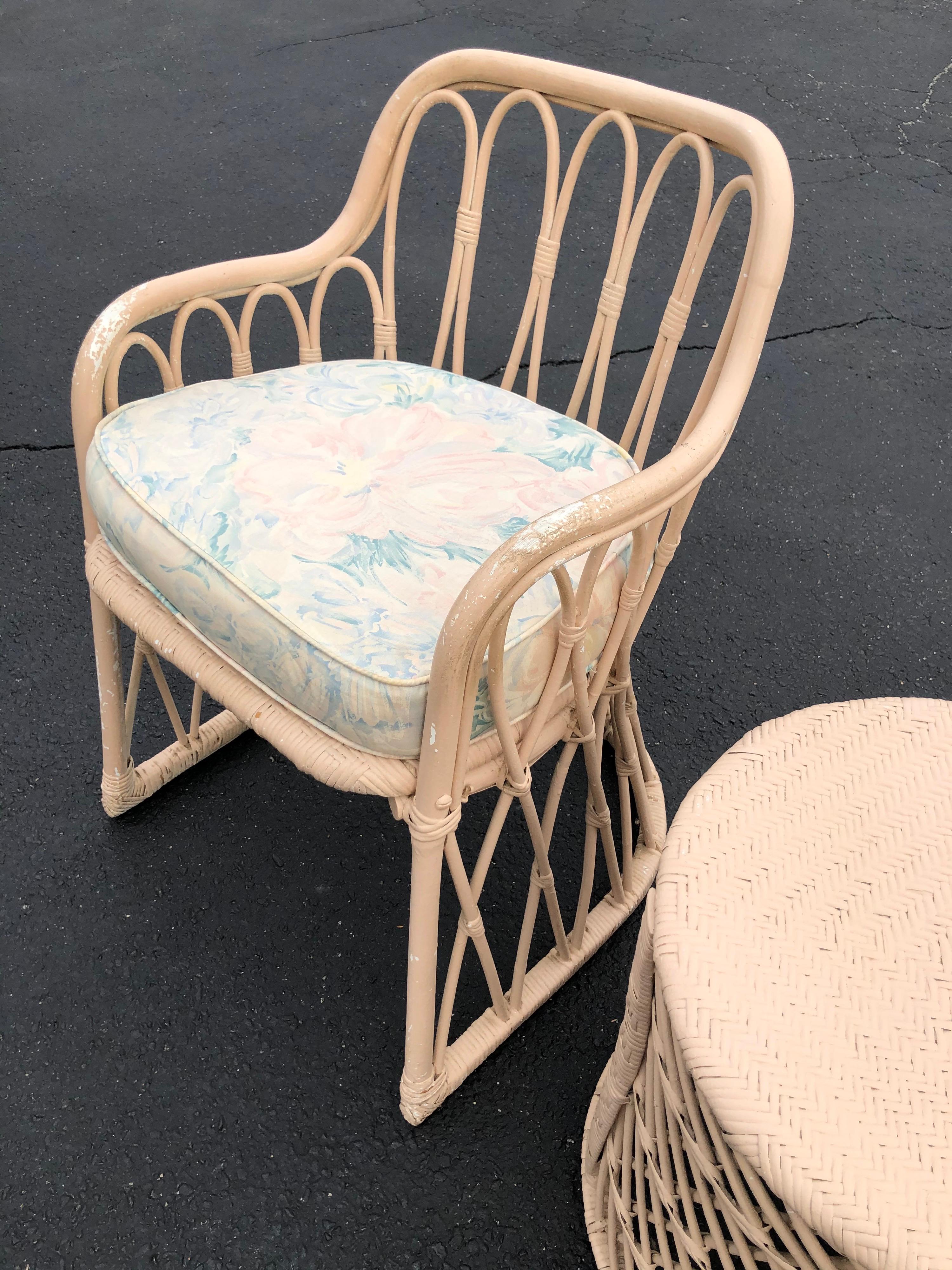 Pair of Mid Century Wicker Chairs with Matching Table 11