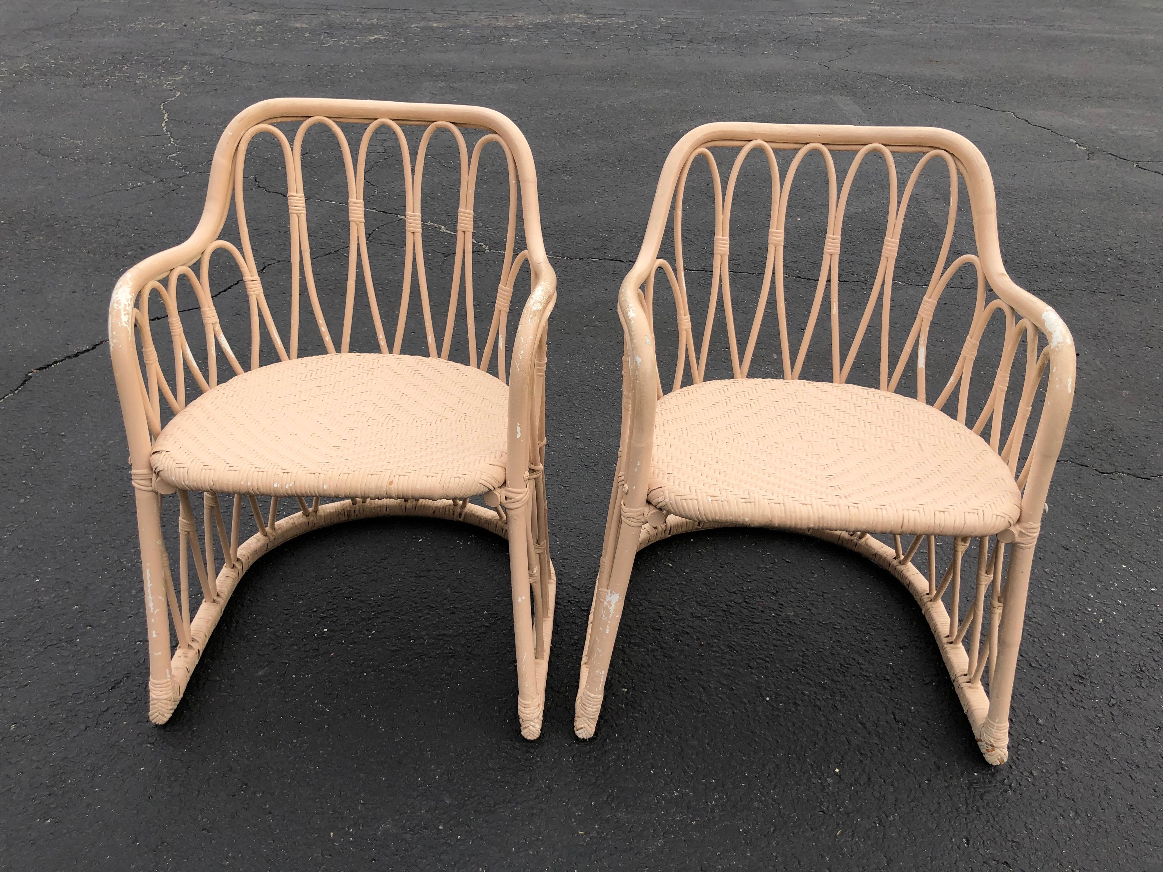 Pair of Mid Century Wicker Chairs with Matching Table 13