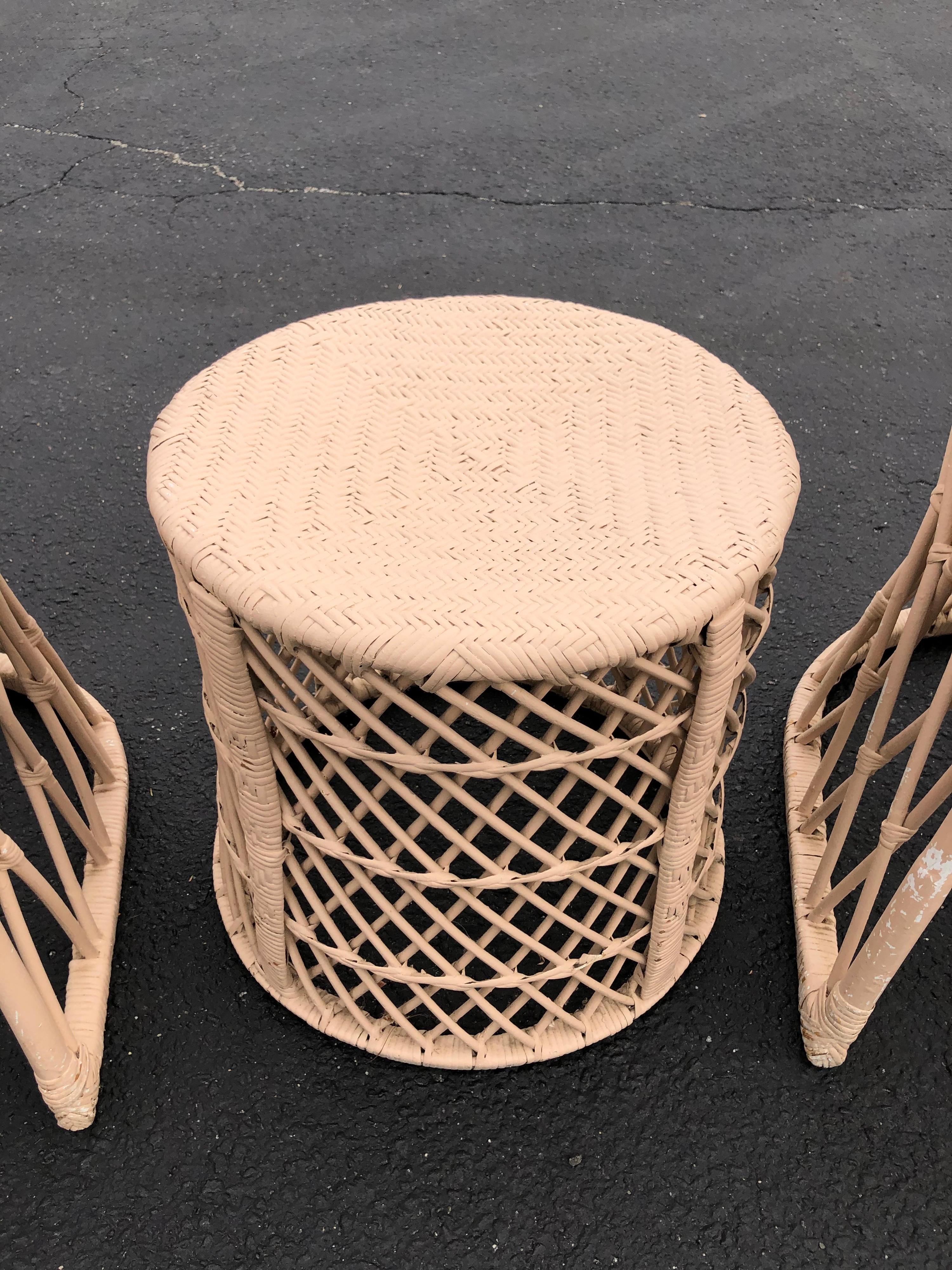 Pair of Mid Century Wicker Chairs with Matching Table 1