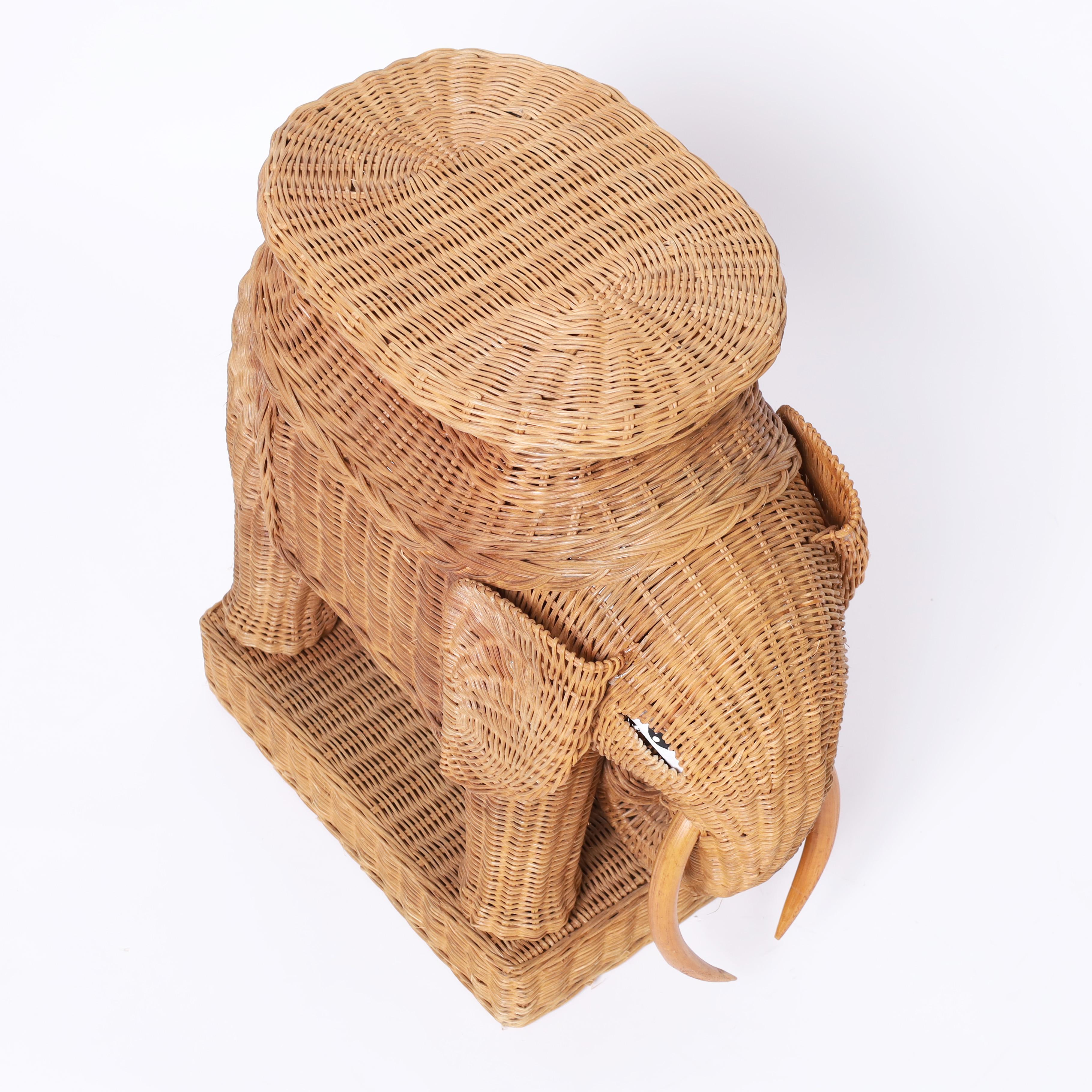 Mid-Century Modern Pair of Mid Century Wicker Elephant Stands For Sale