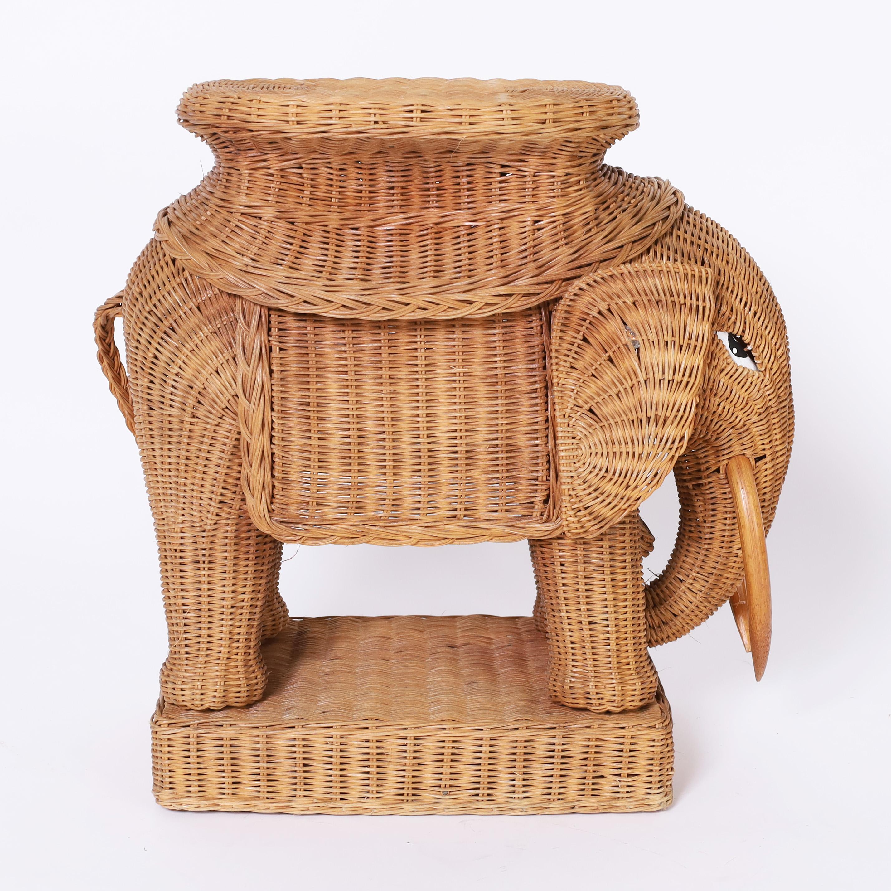 Italian Pair of Mid Century Wicker Elephant Stands For Sale