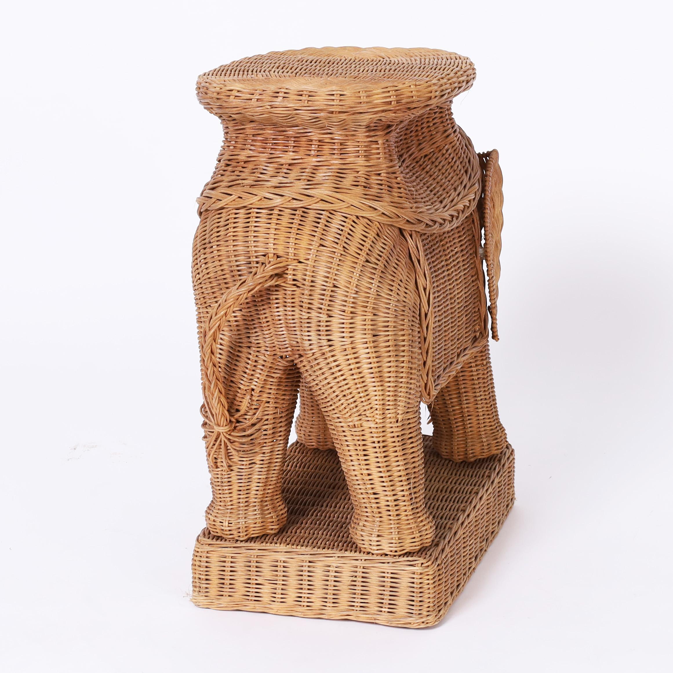 Pair of Mid Century Wicker Elephant Stands In Good Condition For Sale In Palm Beach, FL