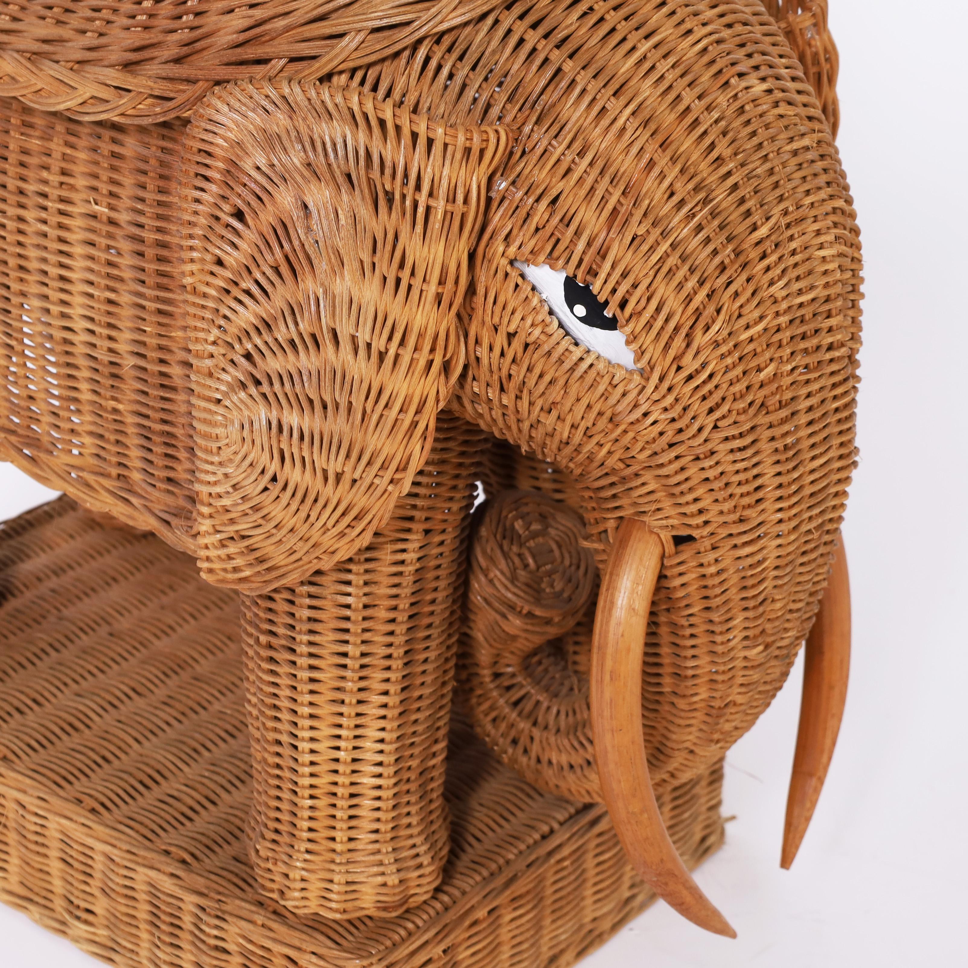 20th Century Pair of Mid Century Wicker Elephant Stands For Sale
