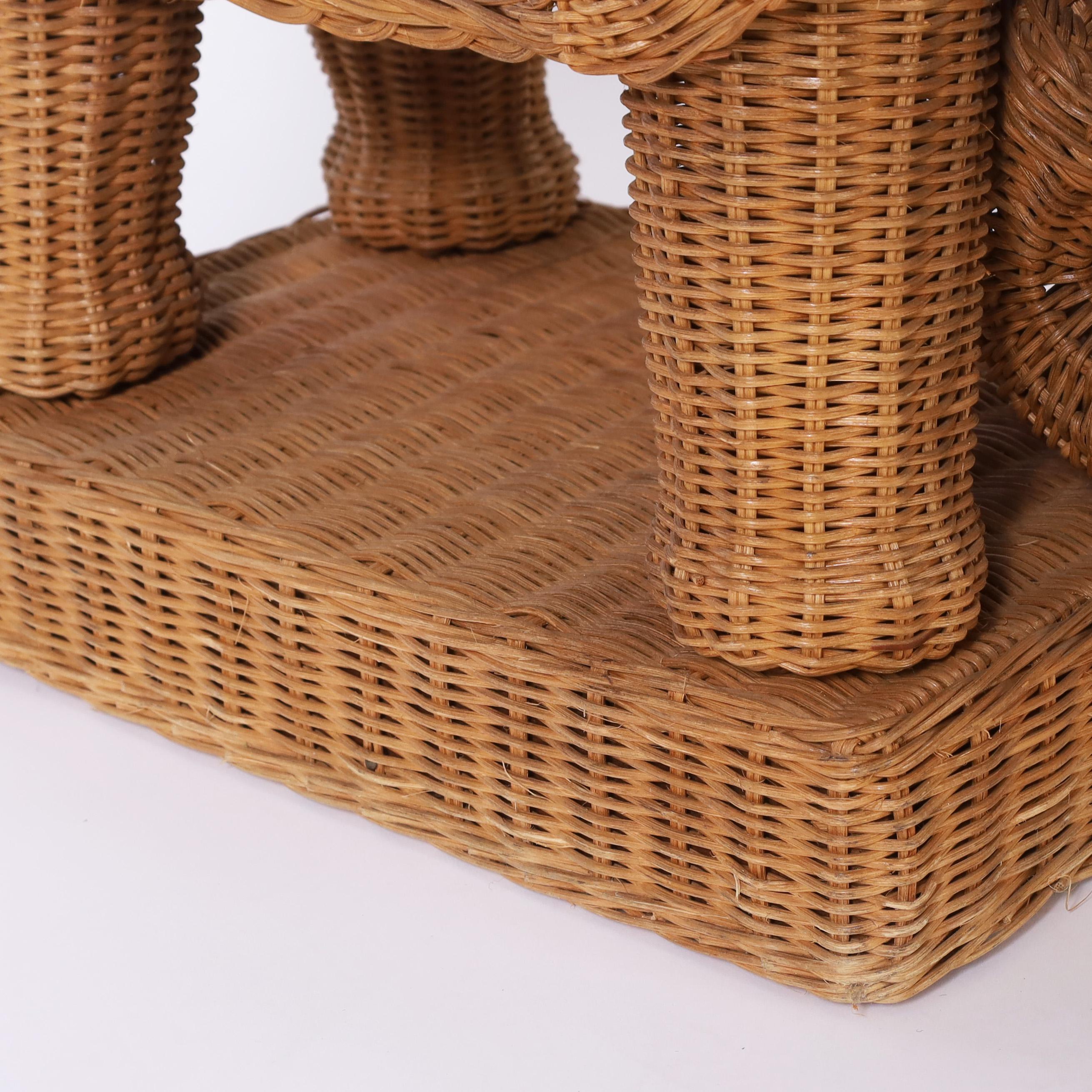 Pair of Mid Century Wicker Elephant Stands For Sale 1
