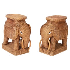 Vintage Pair of Mid Century Wicker Elephant Stands