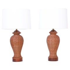 Retro  Pair of Mid Century Wicker Table Lamps