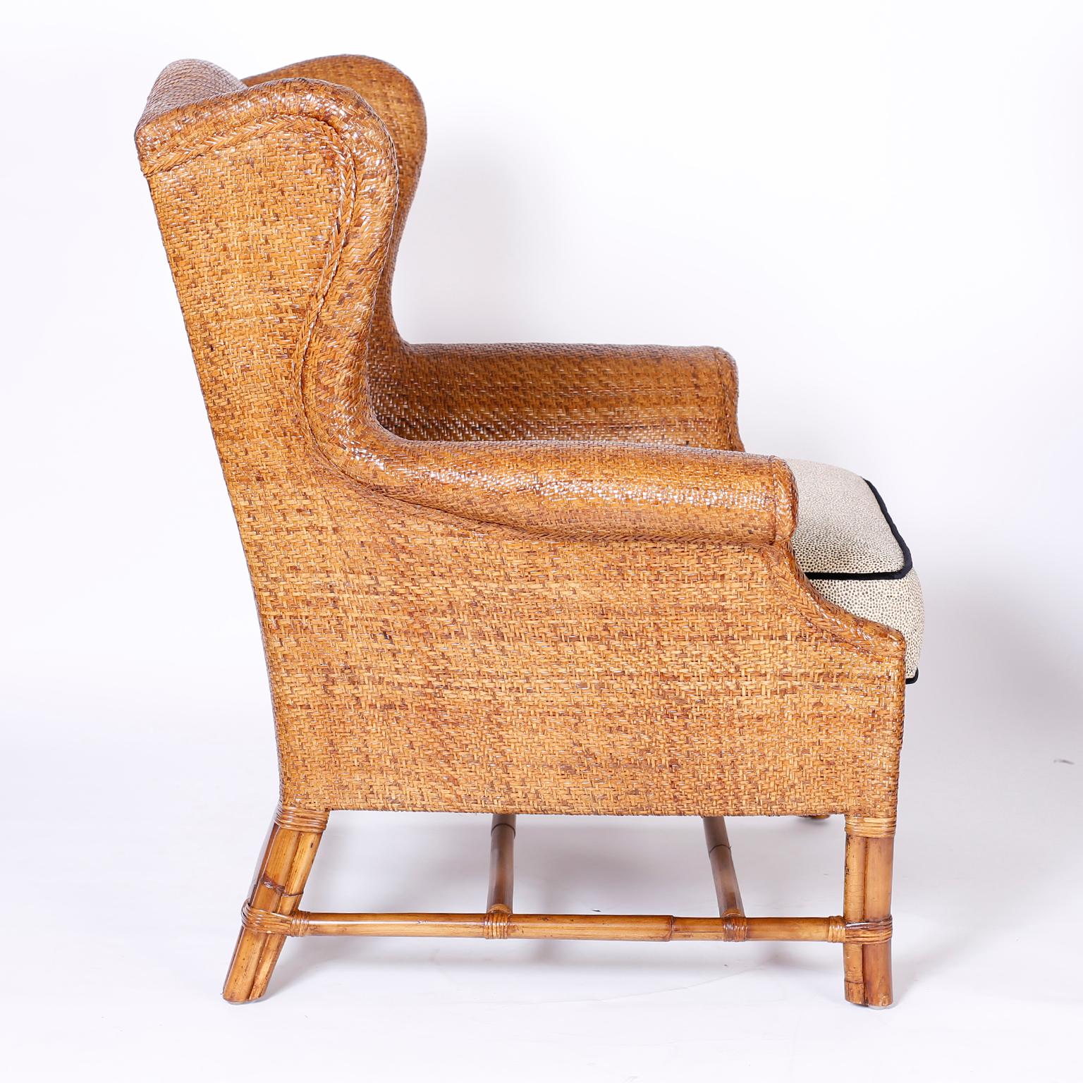 Pair of Midcentury Wicker Wingback Armchairs by Baker 4