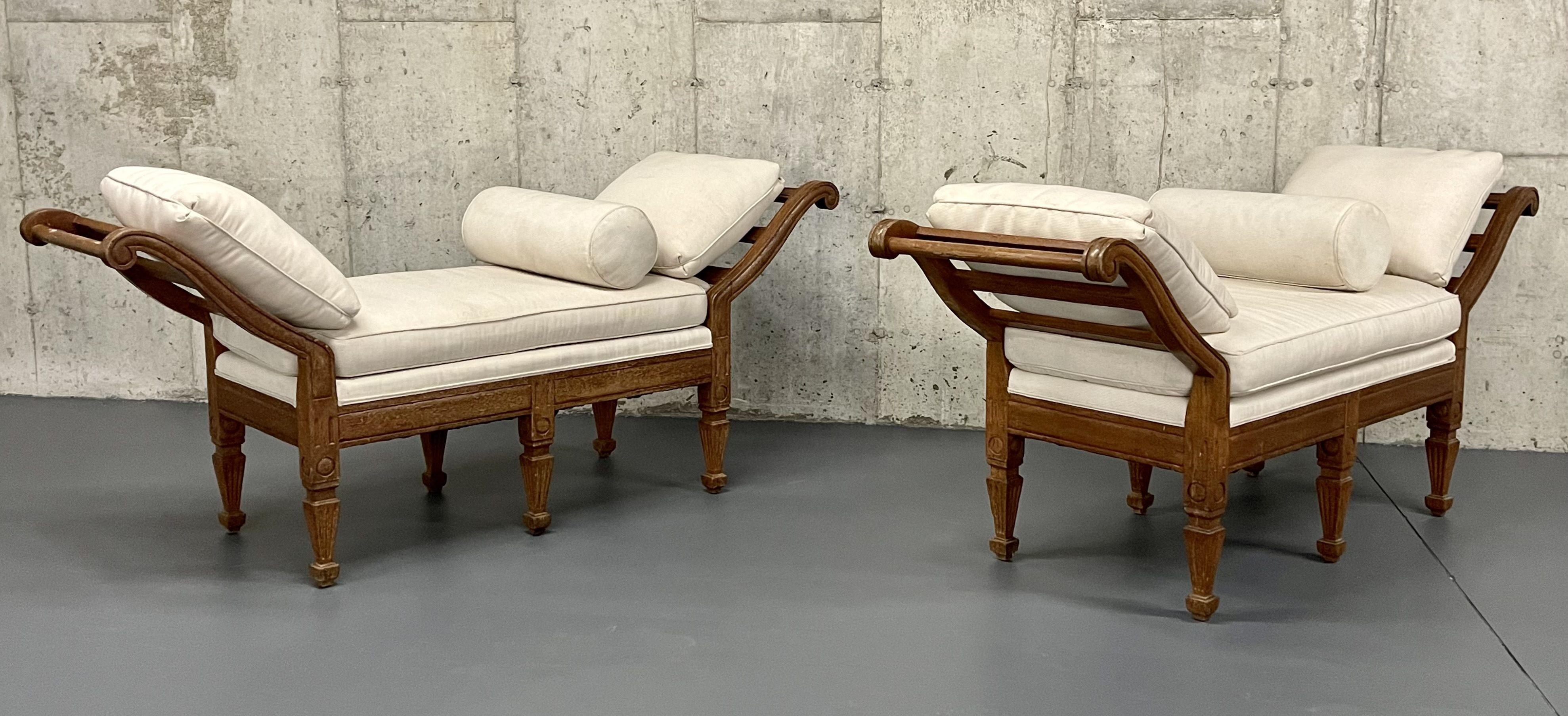 20th Century Pair of Mid Century Window Benches, Daybeds, Custom Upholstery, Pillows For Sale