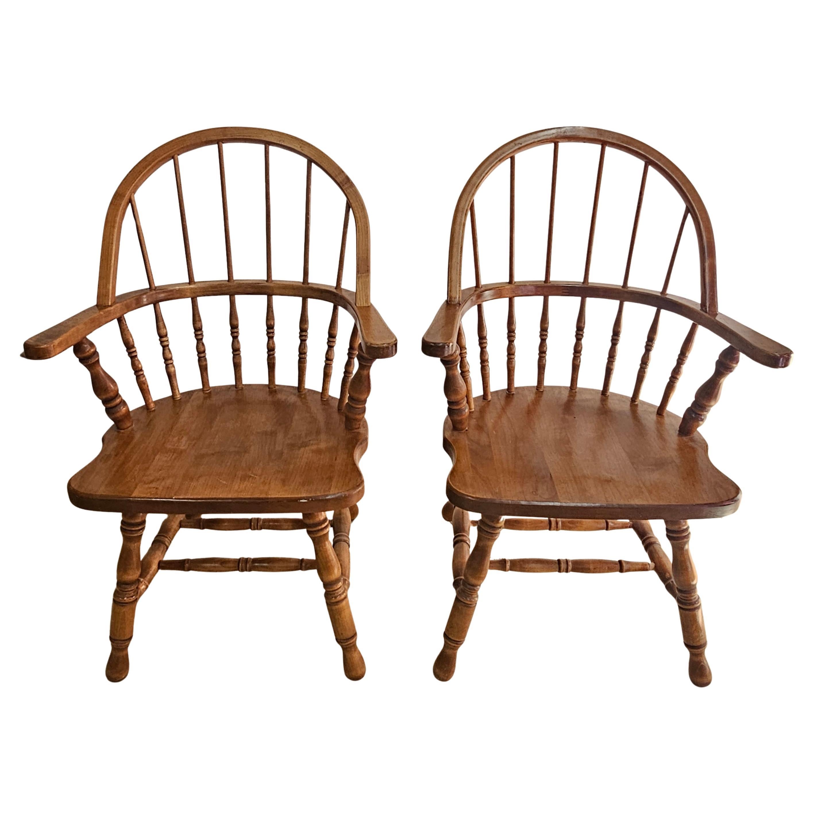 Pair of Mid-Century Windsor Style Oak Captain Chairs